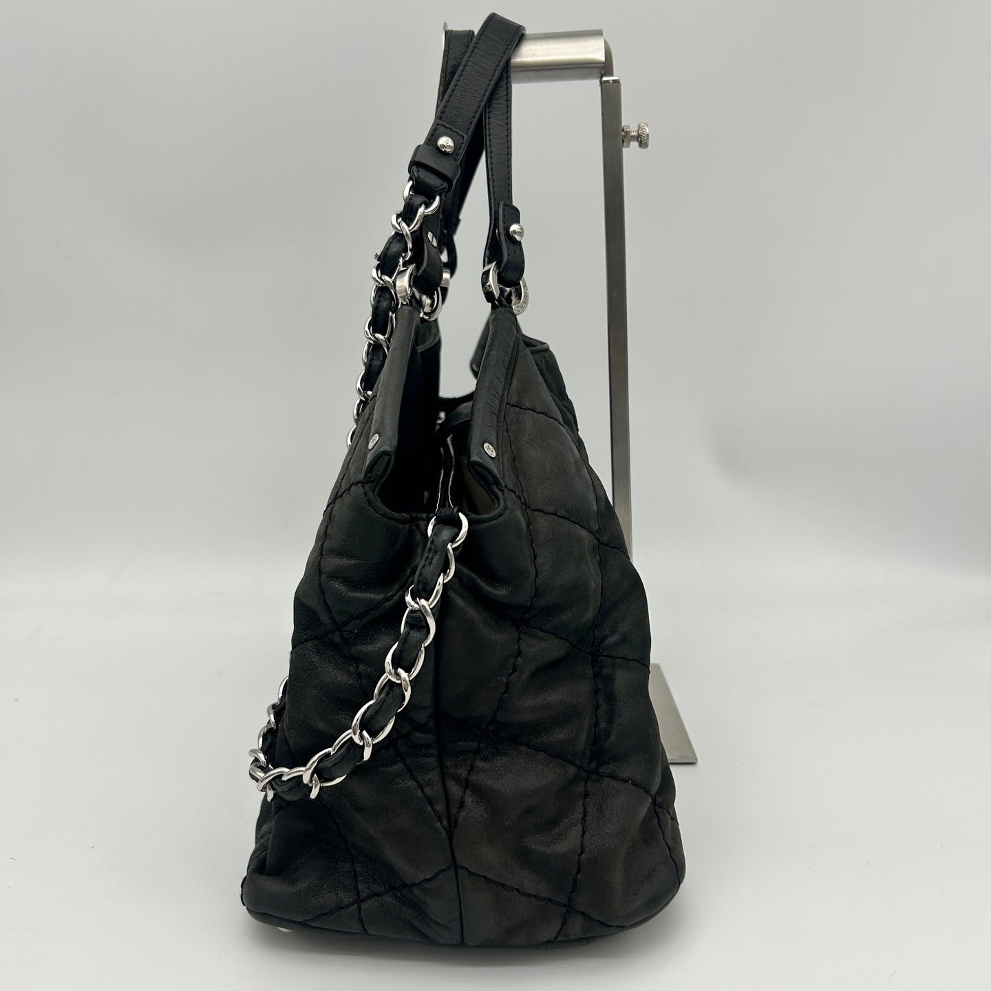 CHANEL Black Iridescent CC Logo 2-Way Chain Tote Bag [Used]