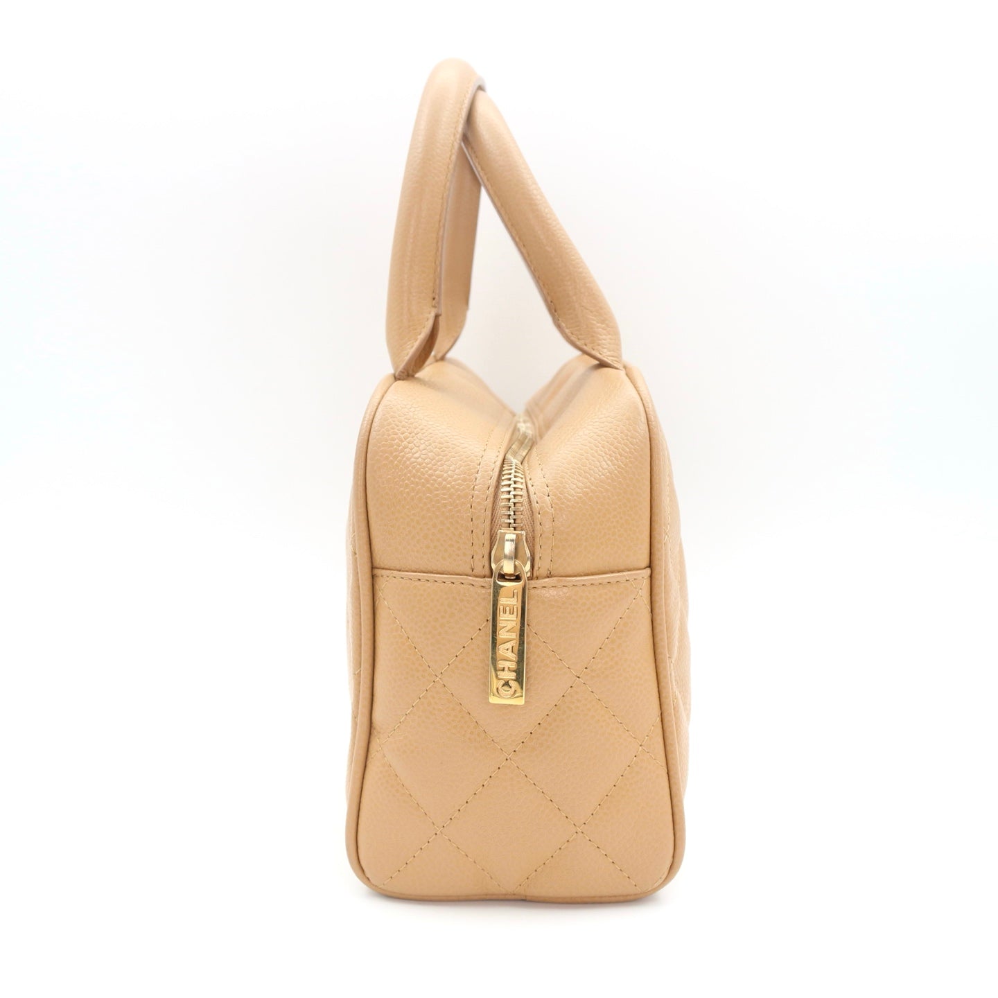 CHANEL Beige Caviar Leather Small Bowling Bag [Used]