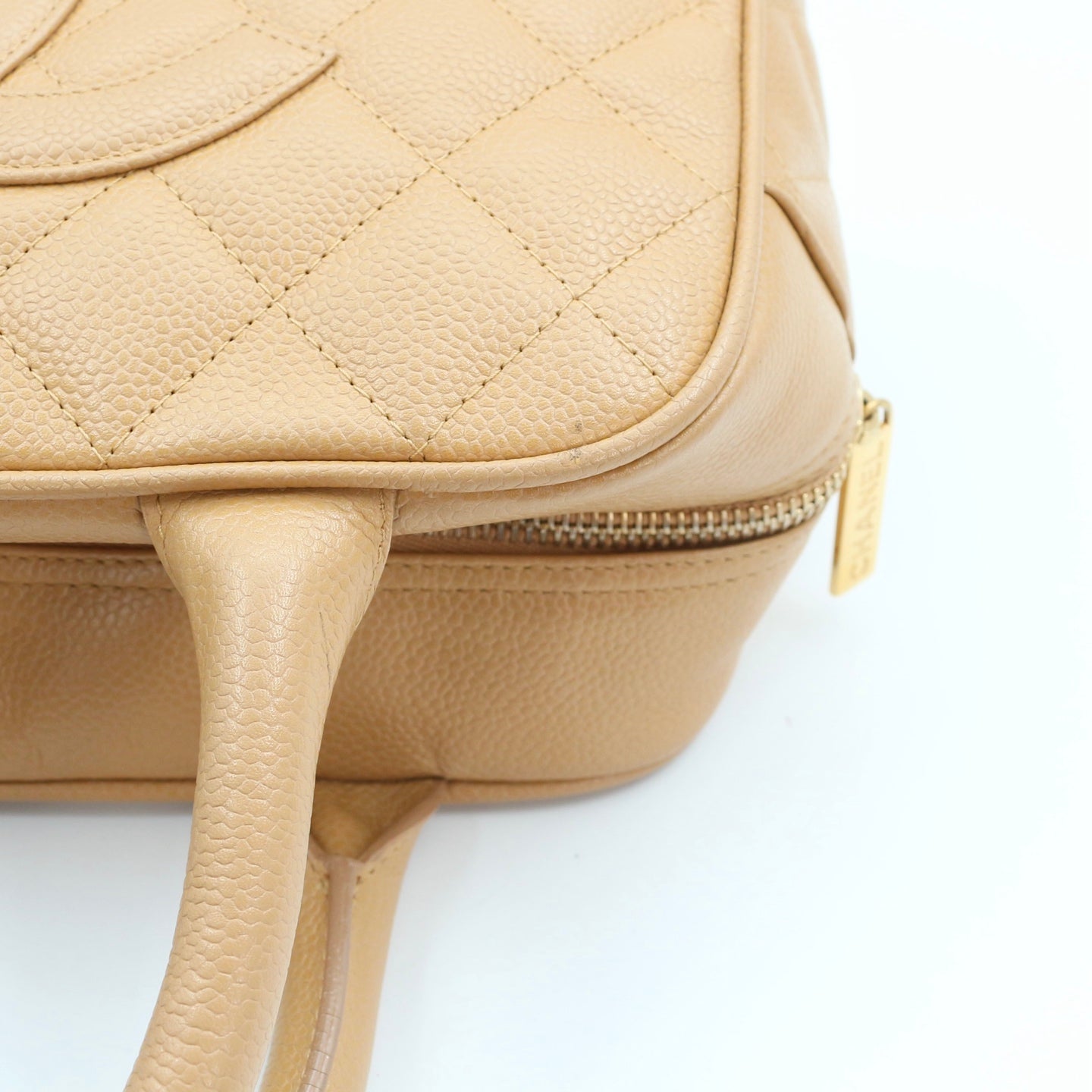CHANEL Beige Caviar Leather Small Bowling Bag [Used]