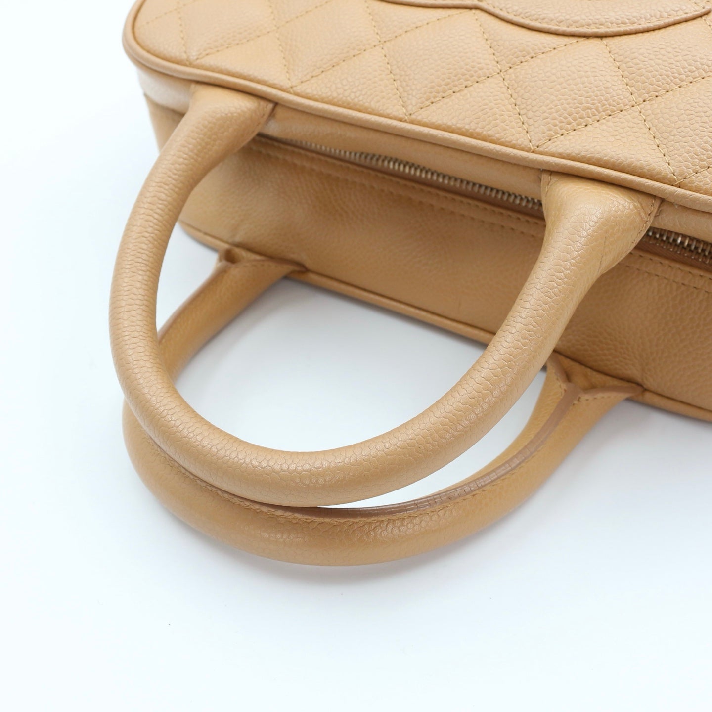 CHANEL Beige Caviar Leather Small Bowling Bag [Used]