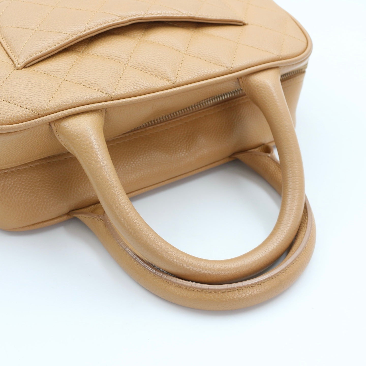 CHANEL Beige Caviar Leather Small Bowling Bag [Used]