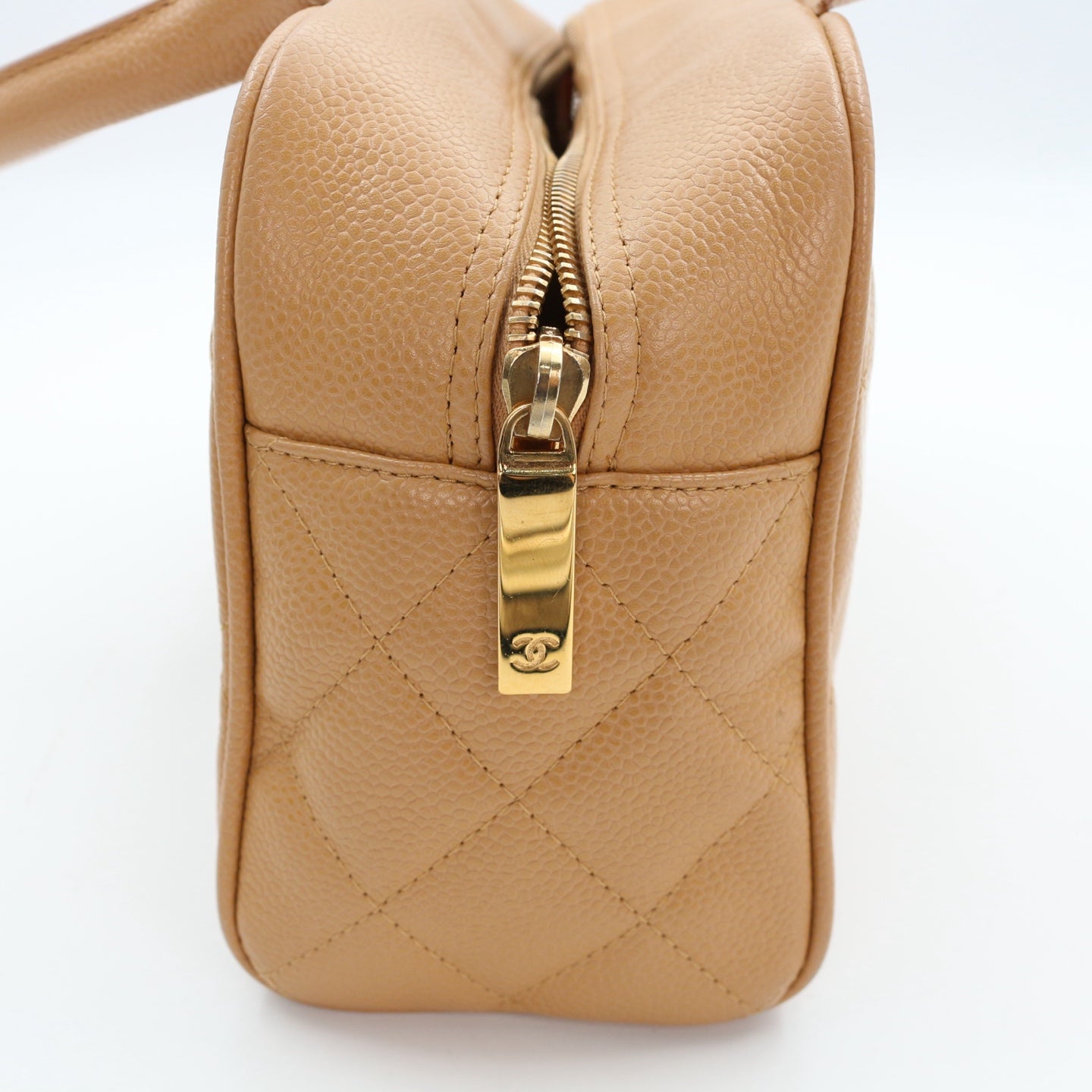CHANEL Beige Caviar Leather Small Bowling Bag [Used]