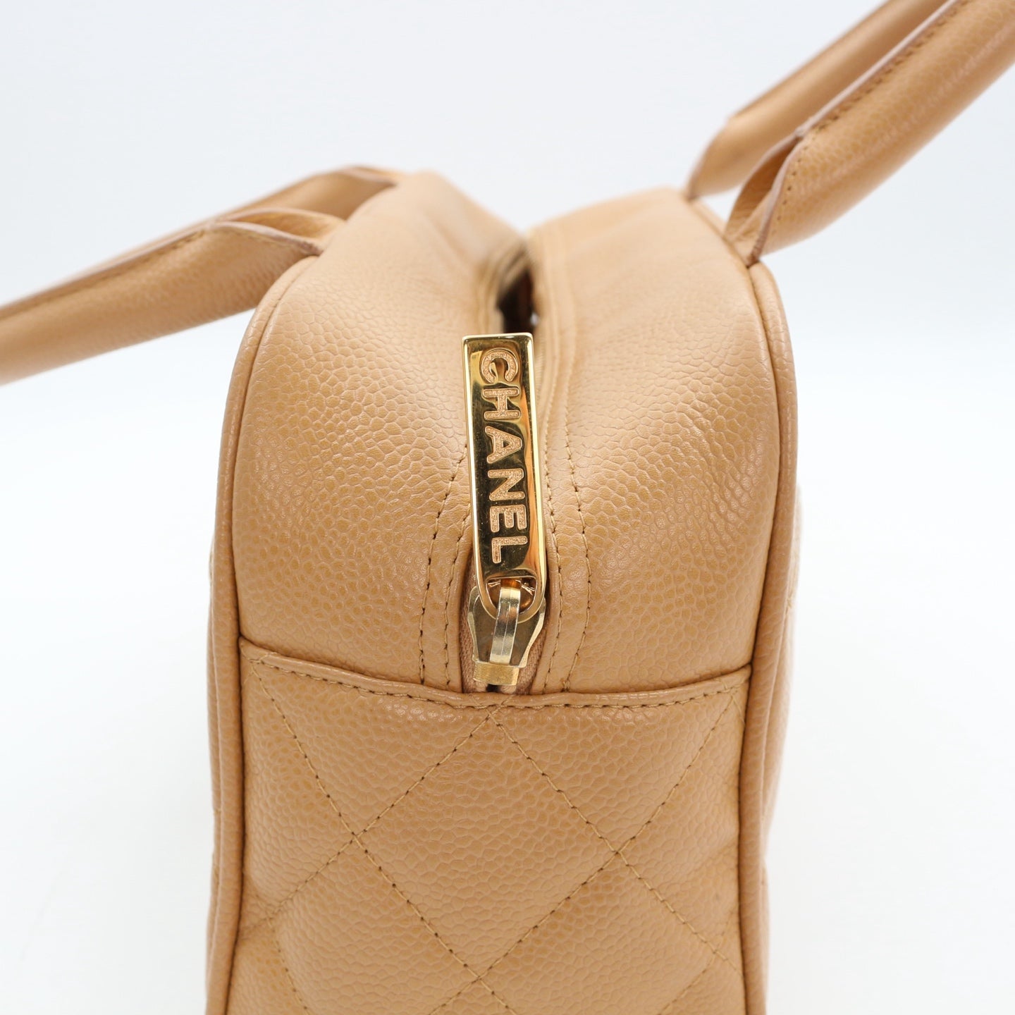 CHANEL Beige Caviar Leather Small Bowling Bag [Used]