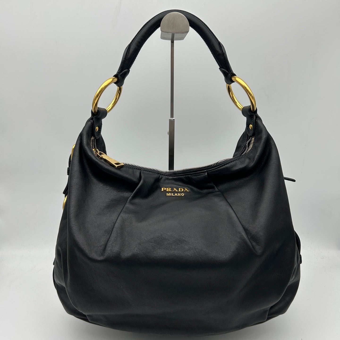 Prada Black Leather Ring Hobo Bag [Used]