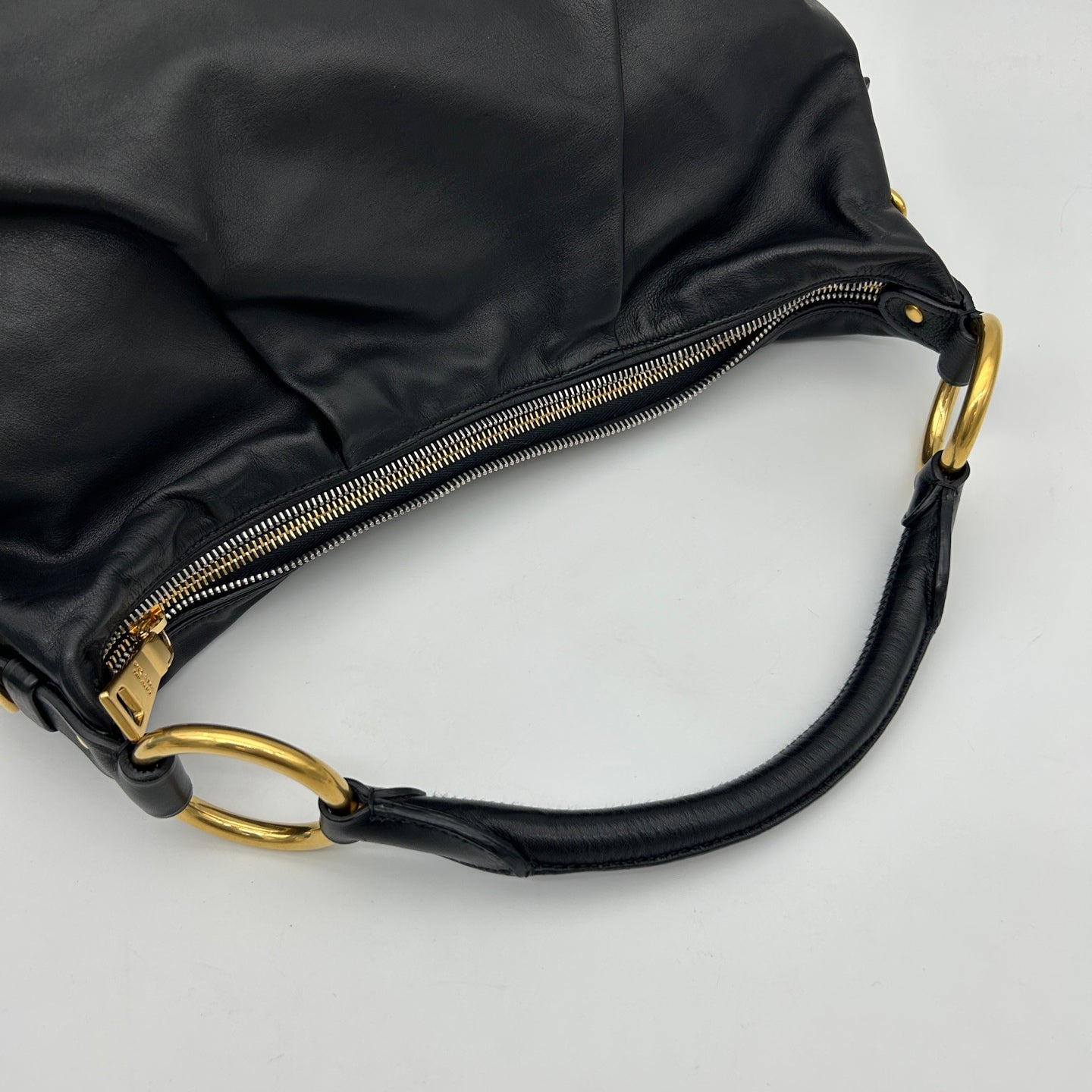 Prada Black Leather Ring Hobo Bag [Used]