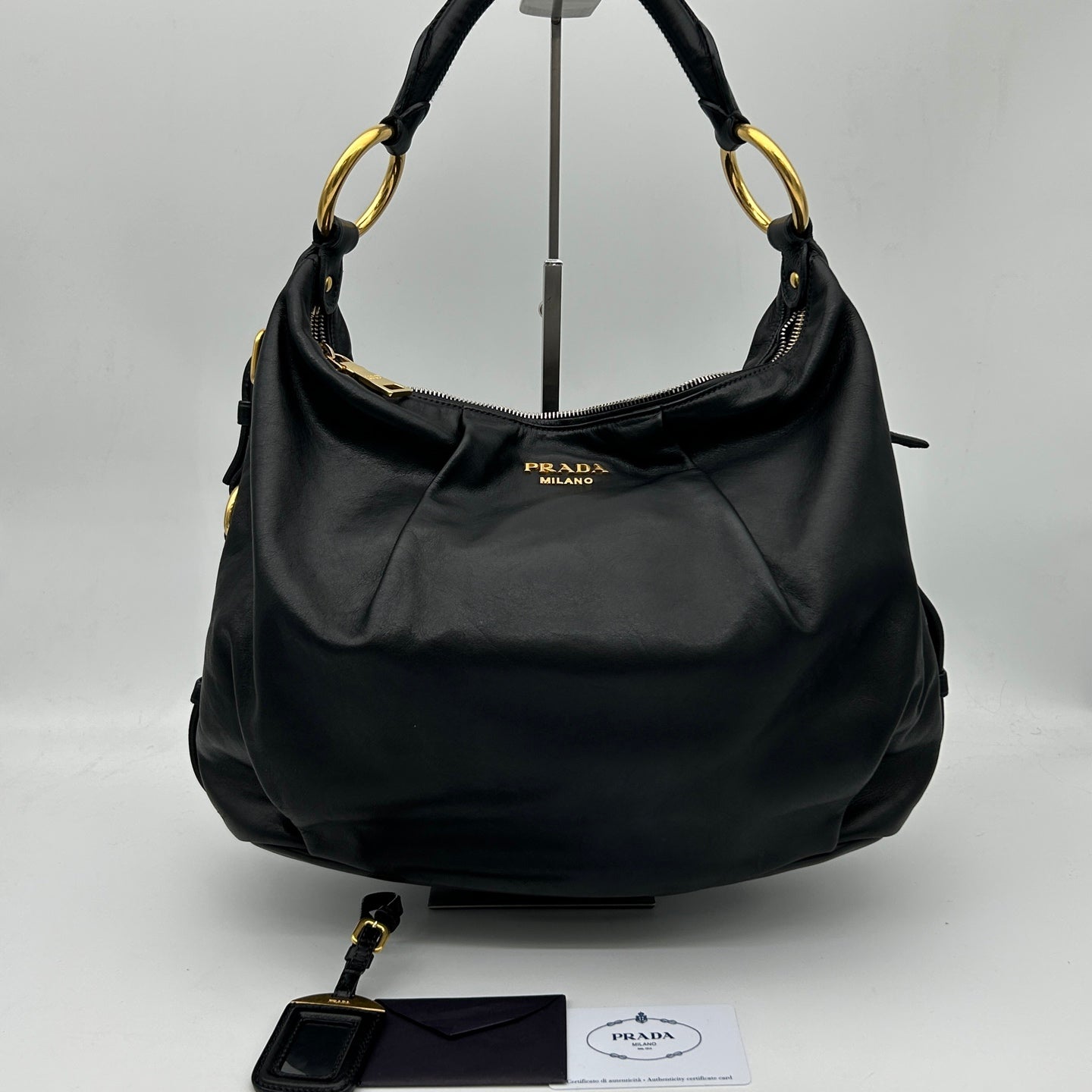 Prada Black Leather Ring Hobo Bag [Used]