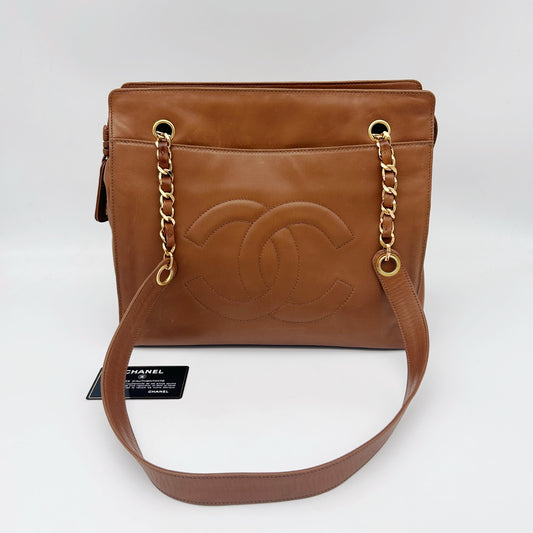 CHANEL Brown Coco Mark Chain Tote Bag [Used]