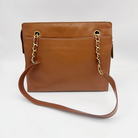 CHANEL Brown Coco Mark Chain Tote Bag [Used]