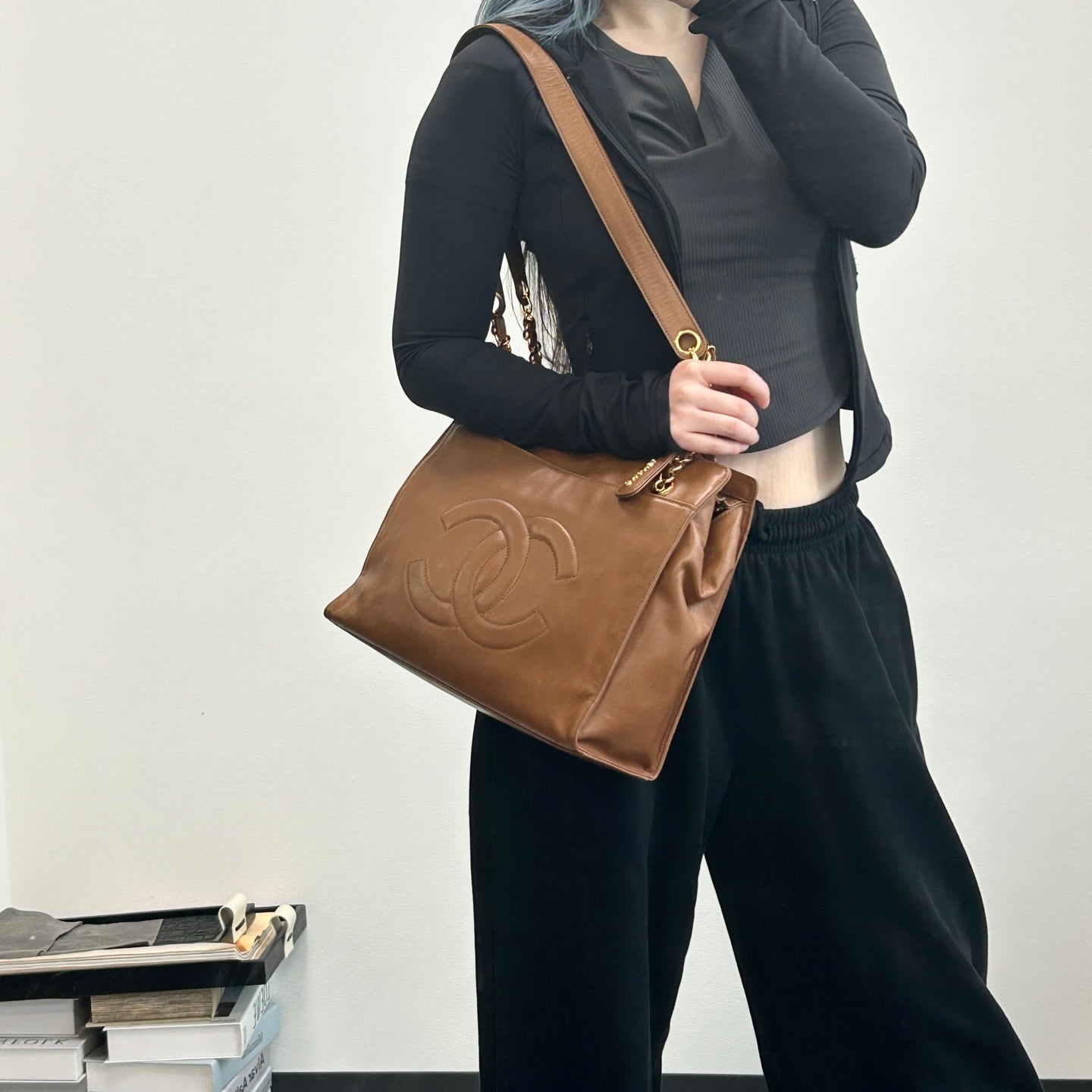 CHANEL Brown Coco Mark Chain Tote Bag [Used]