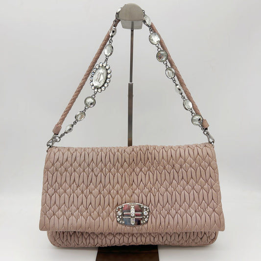 Miu Miu Pink Crystal Chain Matelasse Leather Shoulder Bag [Used]