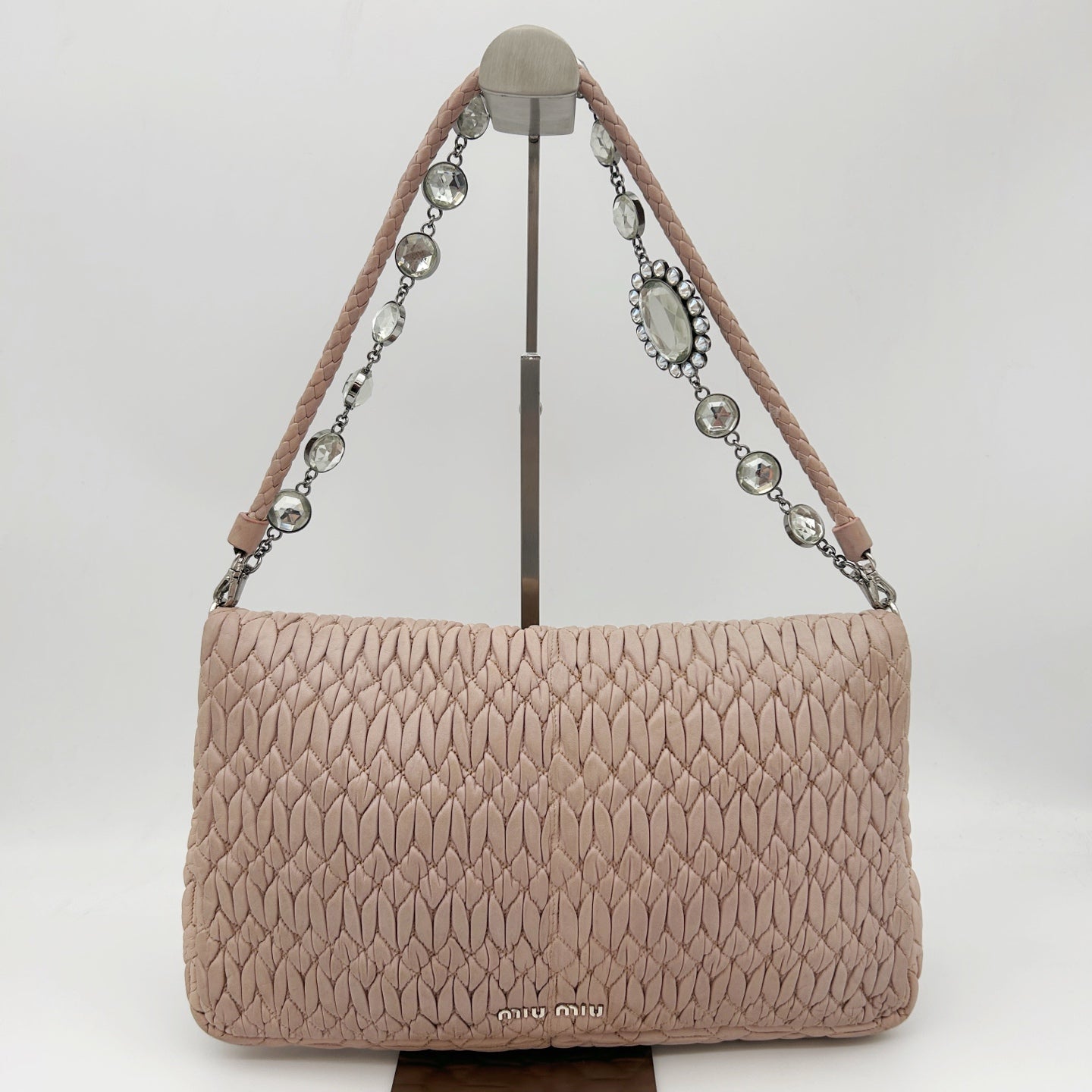 Miu Miu Pink Crystal Chain Matelasse Leather Shoulder Bag [Used]