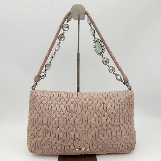 Miu Miu Pink Crystal Chain Matelasse Leather Shoulder Bag [Used]