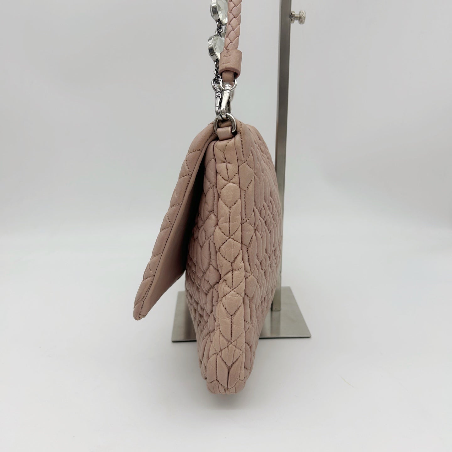 Miu Miu Pink Crystal Chain Matelasse Leather Shoulder Bag [Used]