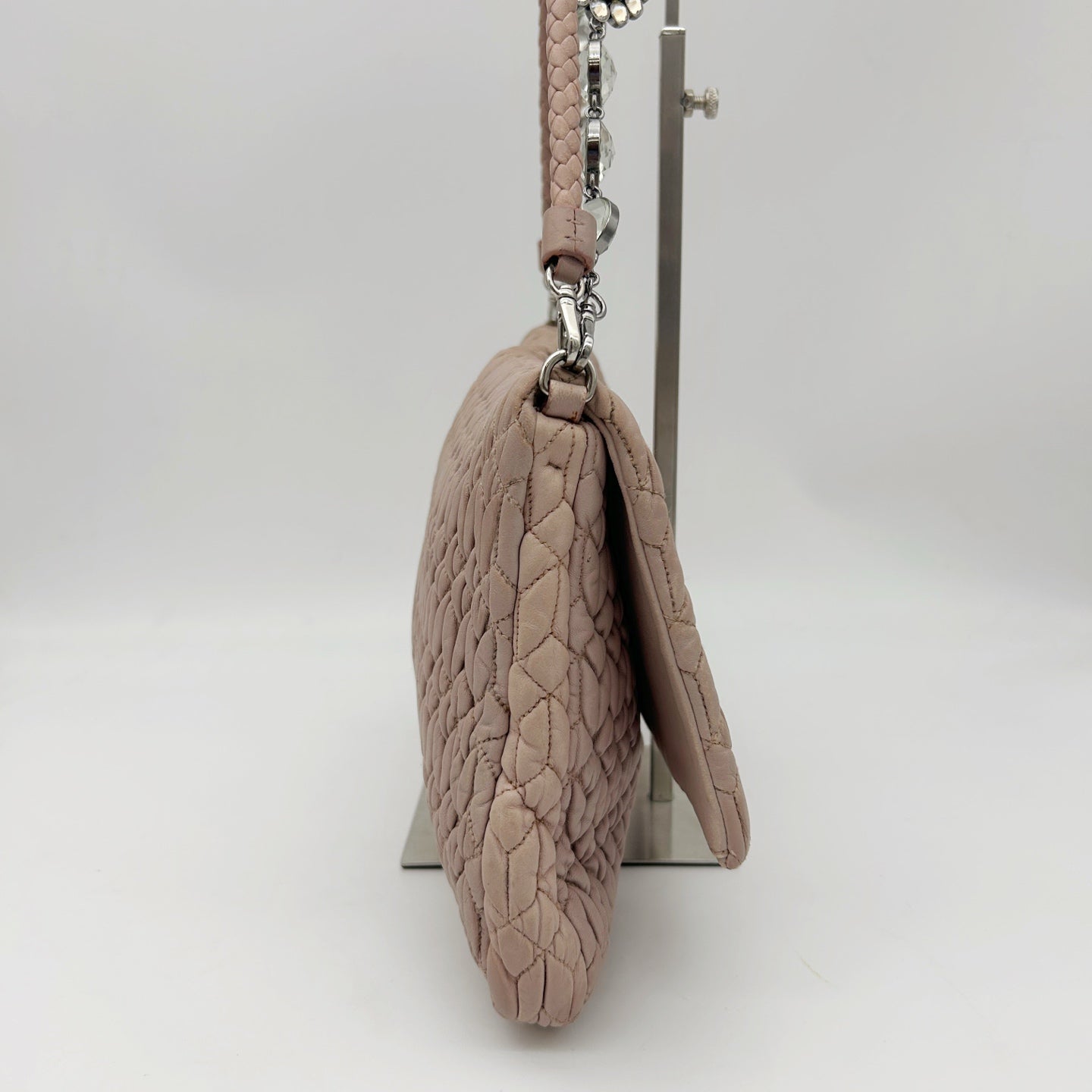 Miu Miu Pink Crystal Chain Matelasse Leather Shoulder Bag [Used]