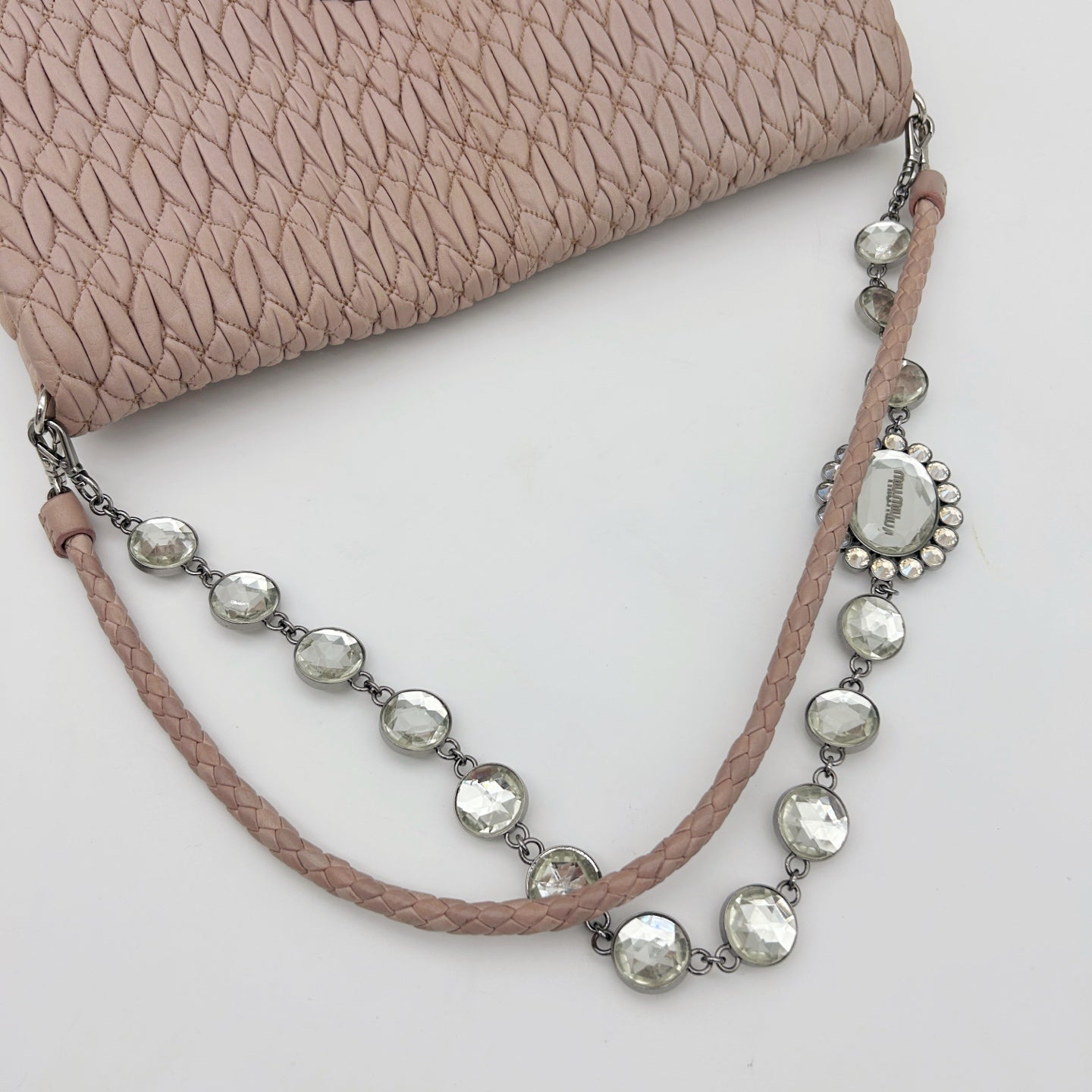 Miu Miu Pink Crystal Chain Matelasse Leather Shoulder Bag [Used]