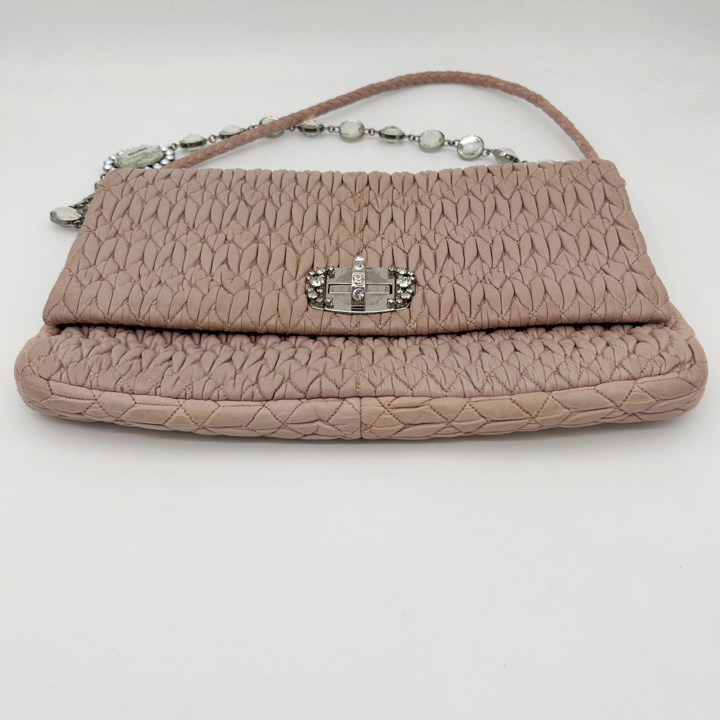 Miu Miu Pink Crystal Chain Matelasse Leather Shoulder Bag [Used]