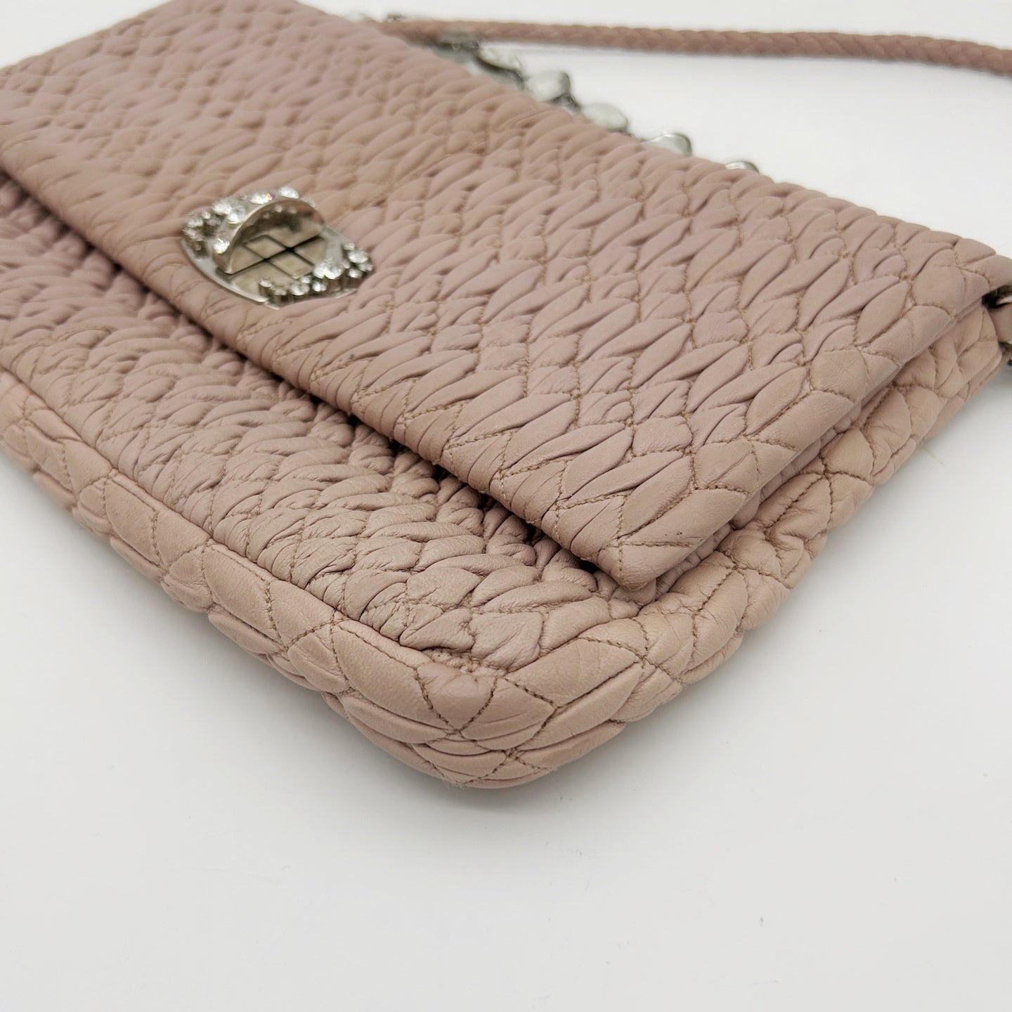 Miu Miu Pink Crystal Chain Matelasse Leather Shoulder Bag [Used]