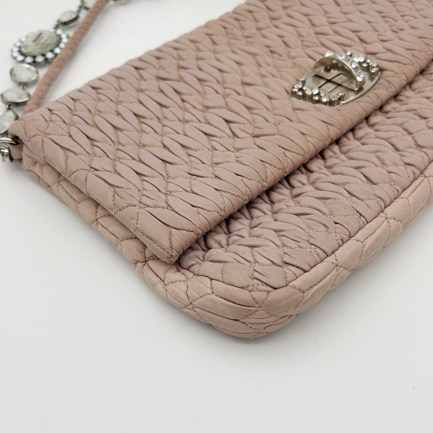 Miu Miu Pink Crystal Chain Matelasse Leather Shoulder Bag [Used]