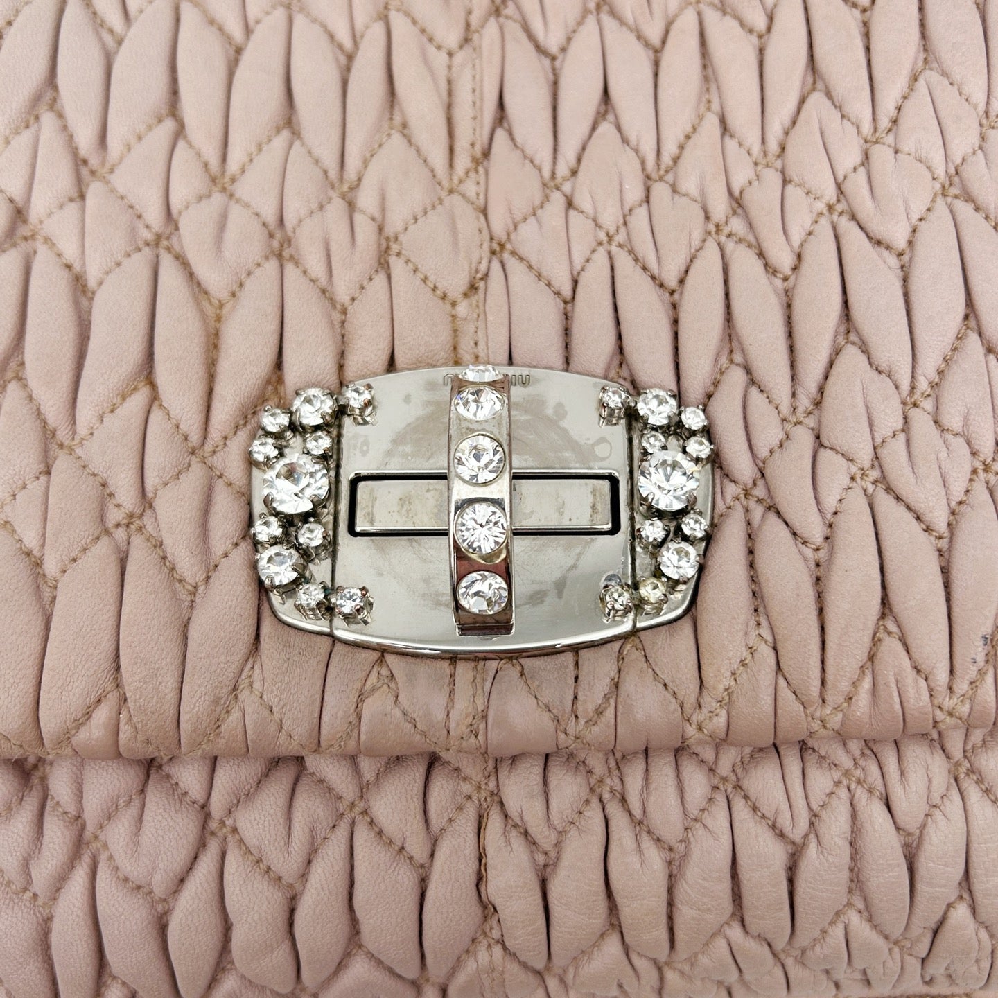Miu Miu Pink Crystal Chain Matelasse Leather Shoulder Bag [Used]