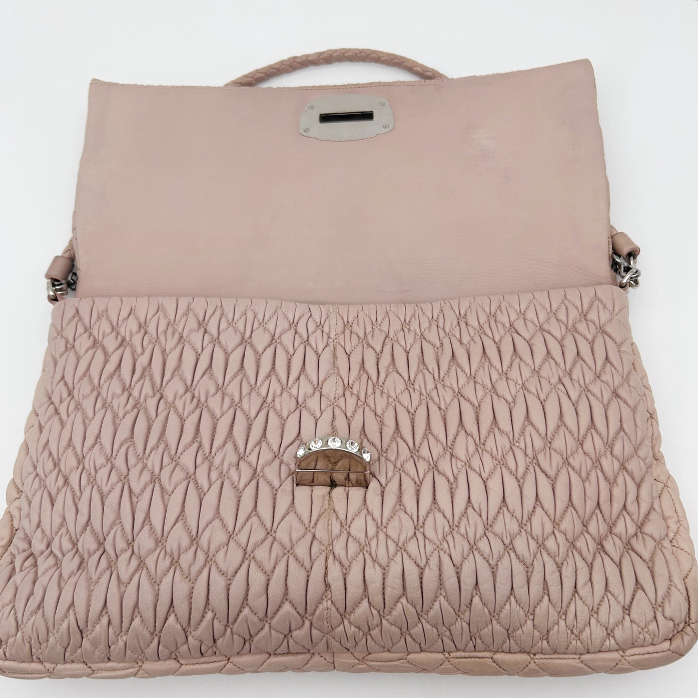 Miu Miu Pink Crystal Chain Matelasse Leather Shoulder Bag [Used]
