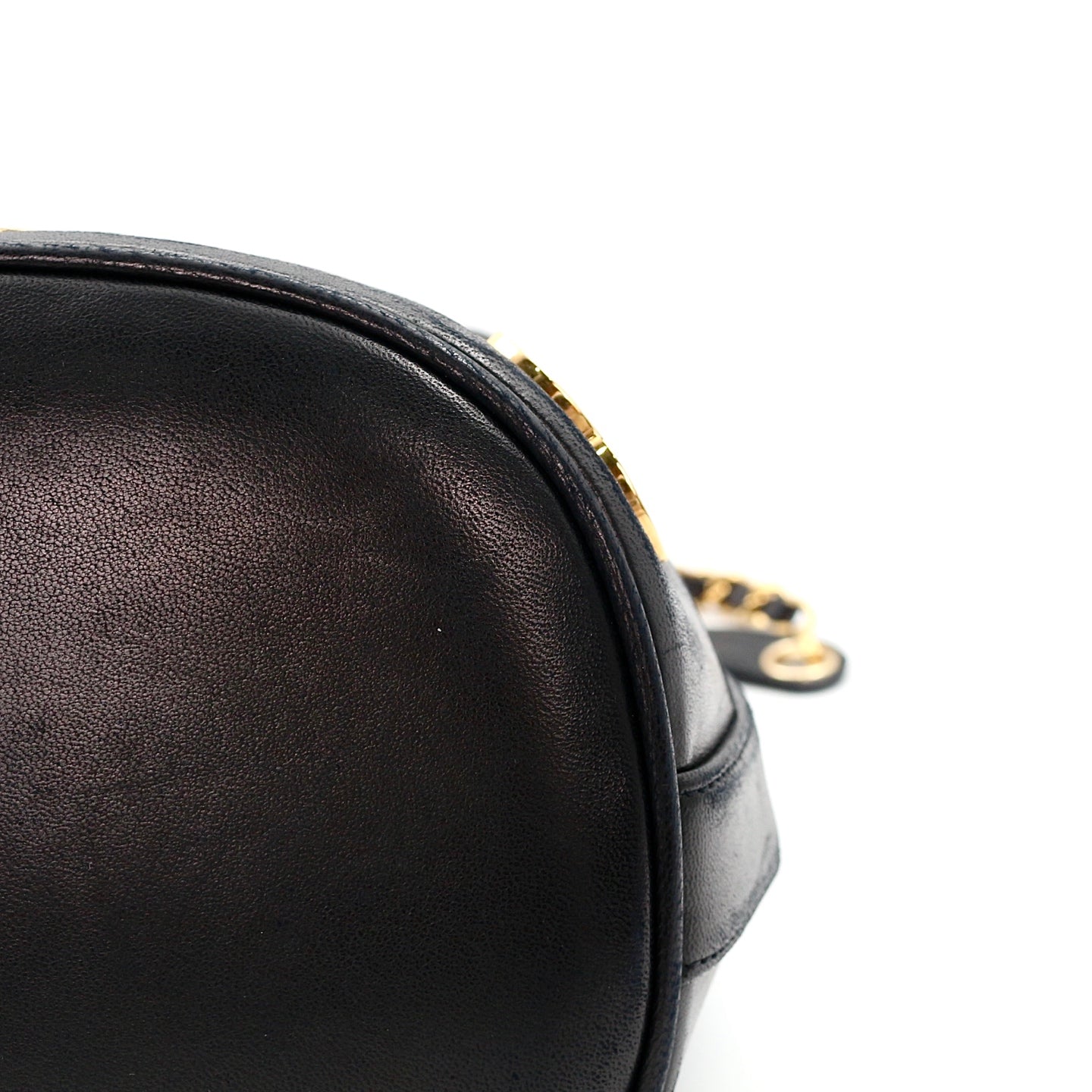 CHANEL Black Lambskin Six CC Logo Drawstring Bucket Bag [Used]