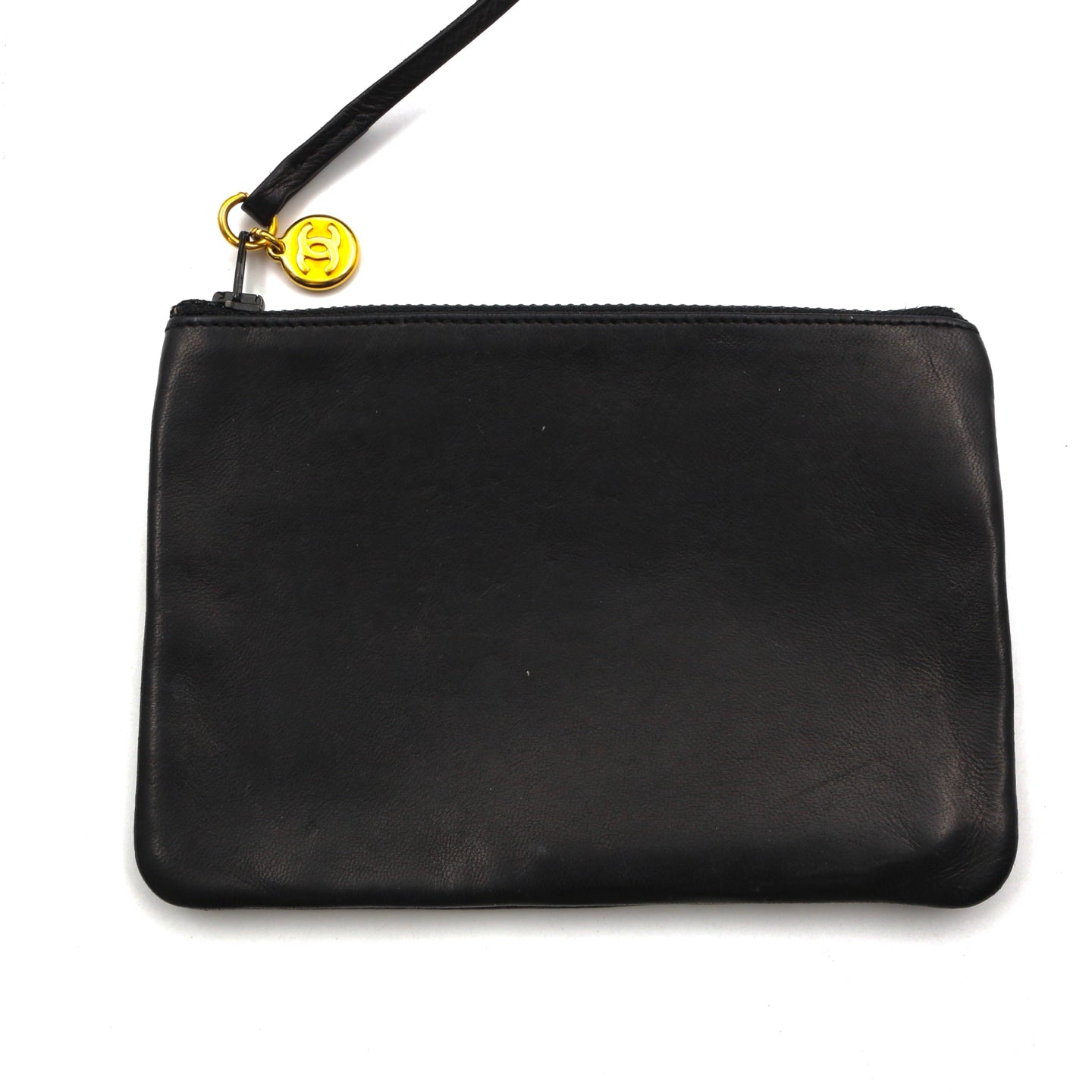 CHANEL Black Lambskin Six CC Logo Drawstring Bucket Bag [Used]