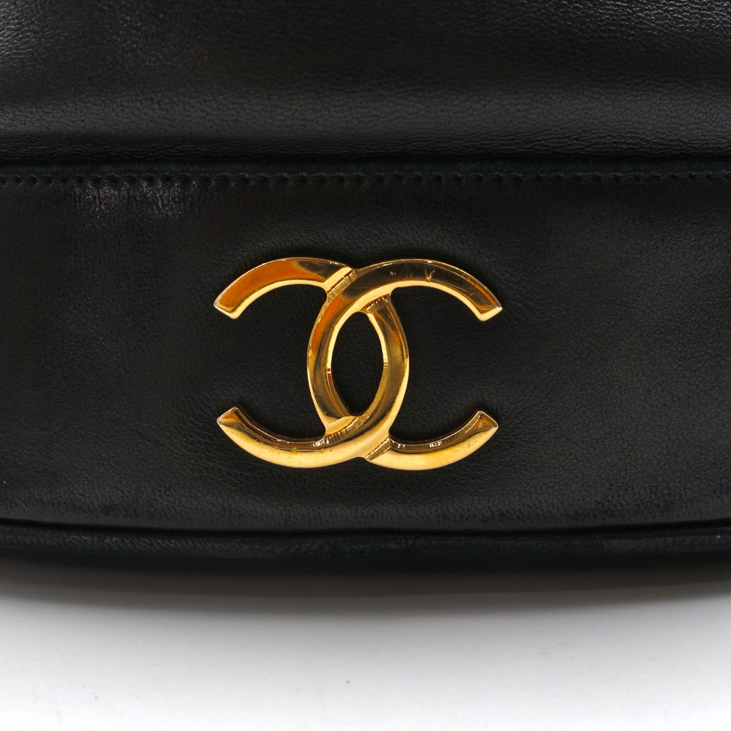 CHANEL Black Lambskin Six CC Logo Drawstring Bucket Bag [Used]