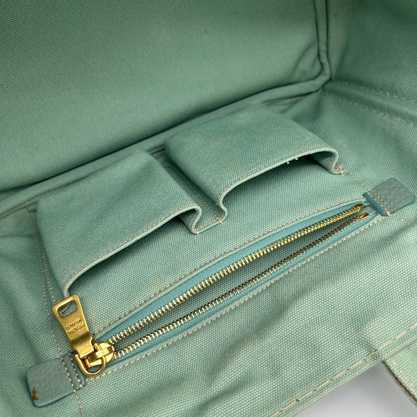 Prada Mint Green Canvas Large Tote Bag [Used]