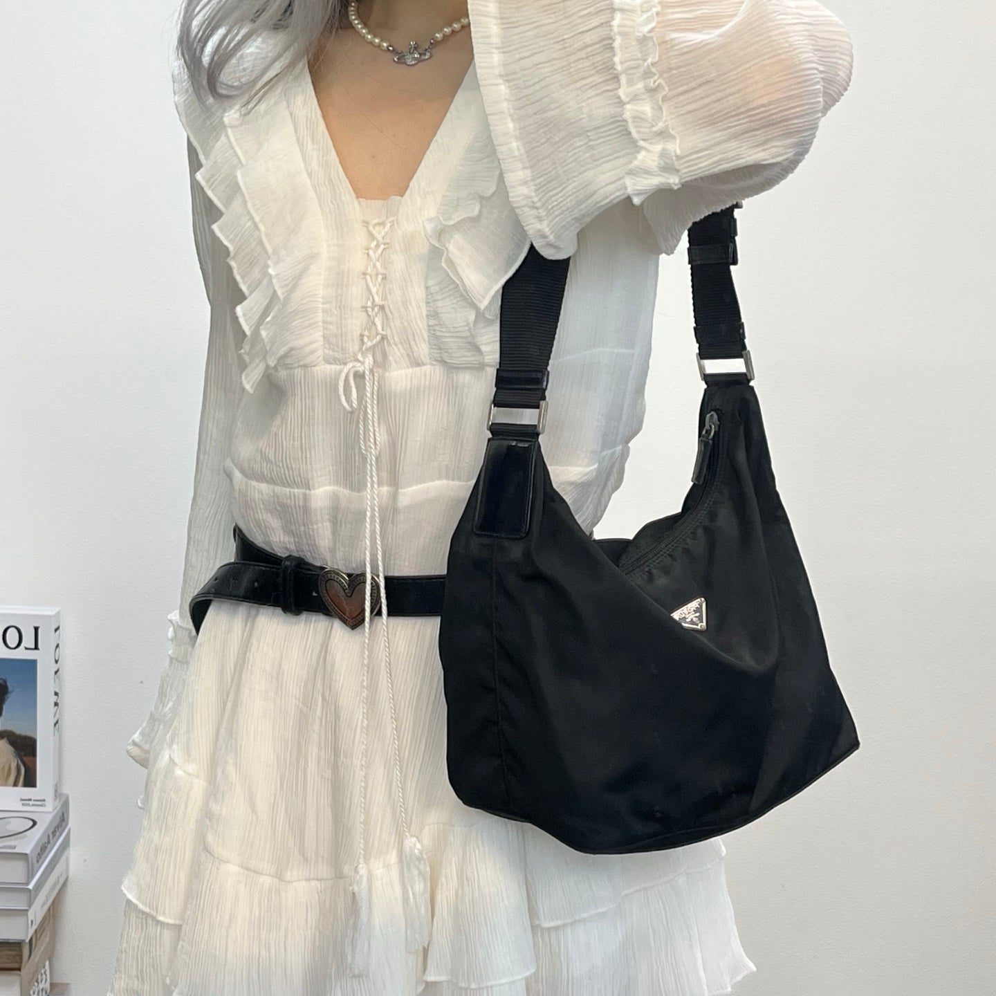 PRADA Black Nylon Hobo Shoulder Bag [Used]