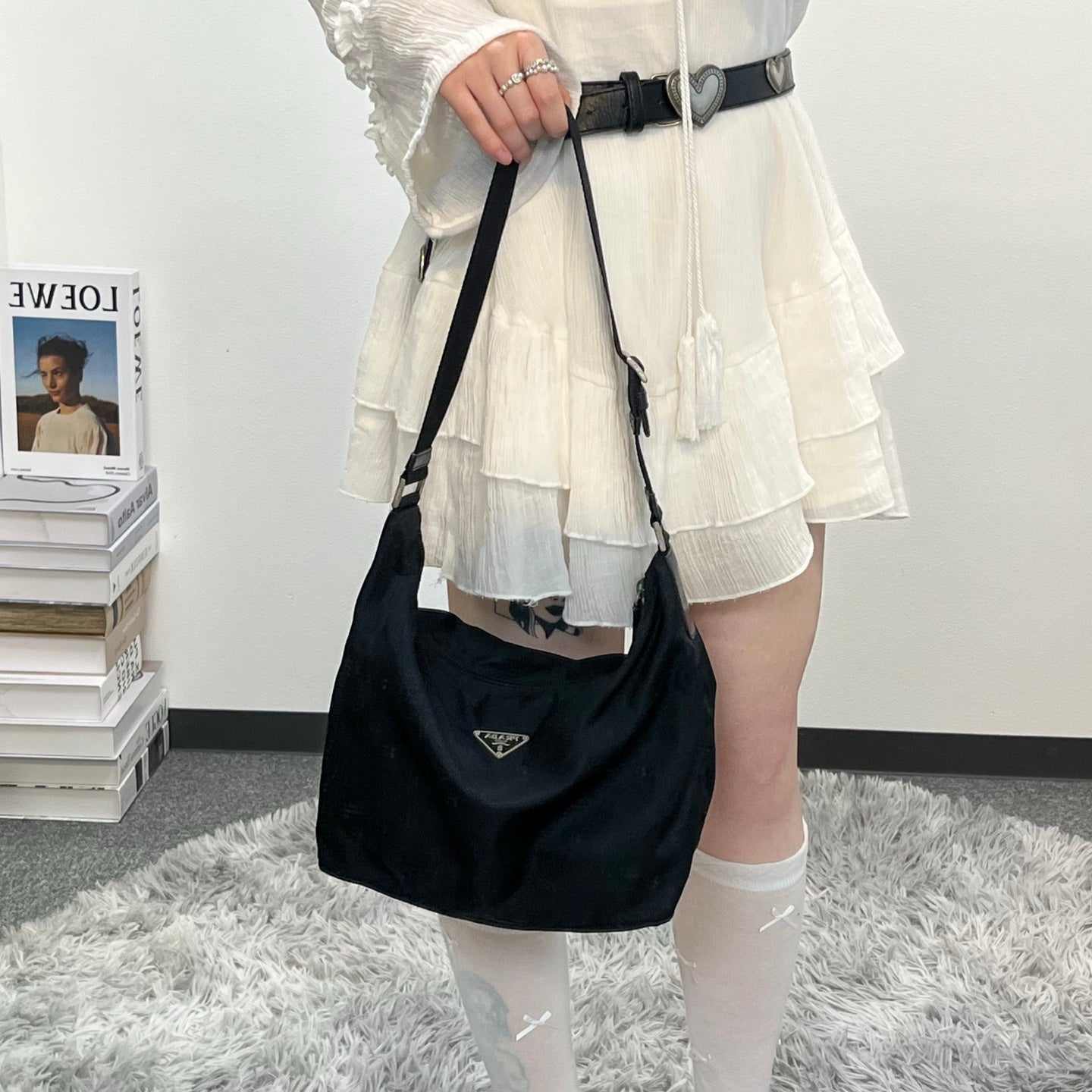 PRADA Black Nylon Hobo Shoulder Bag [Used]