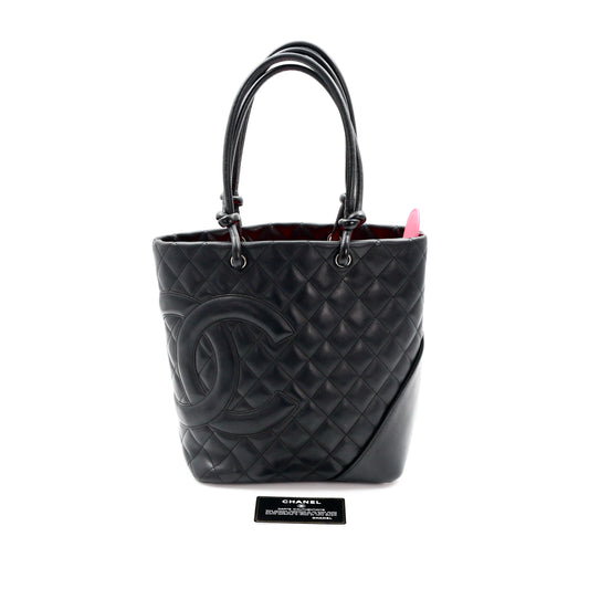 CHANEL Black Lambskin Cambon Tote Bag [Used]