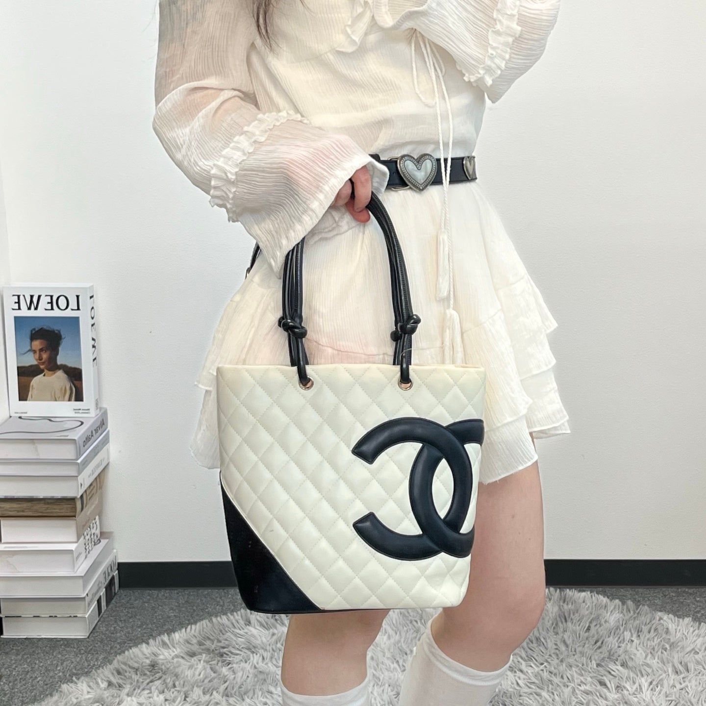 CHANEL Cambon Ligne Small Tote Bag – White / Black [Used]