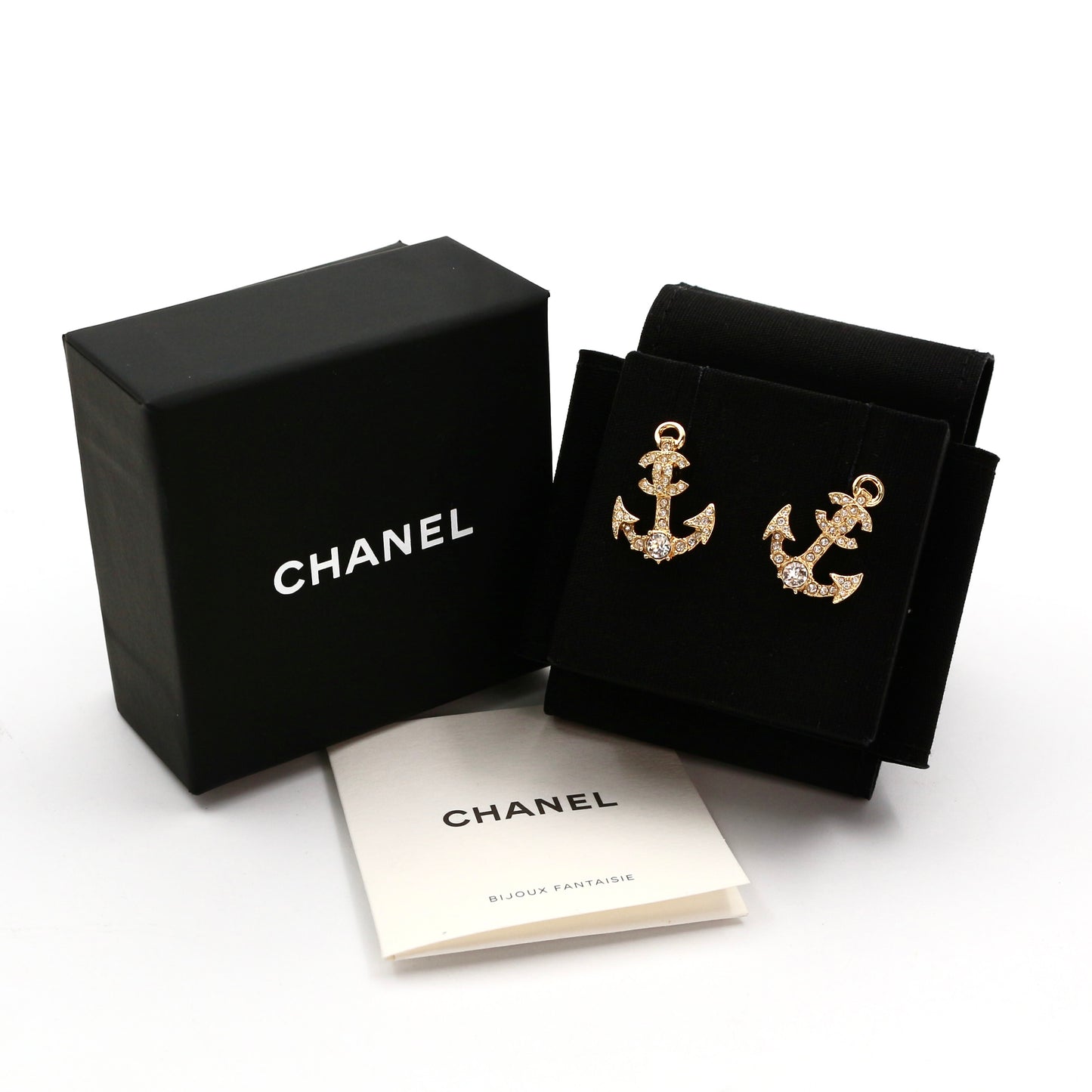 CHANEL Gold Crystal Anchor CC Earrings C25C [Brand New]