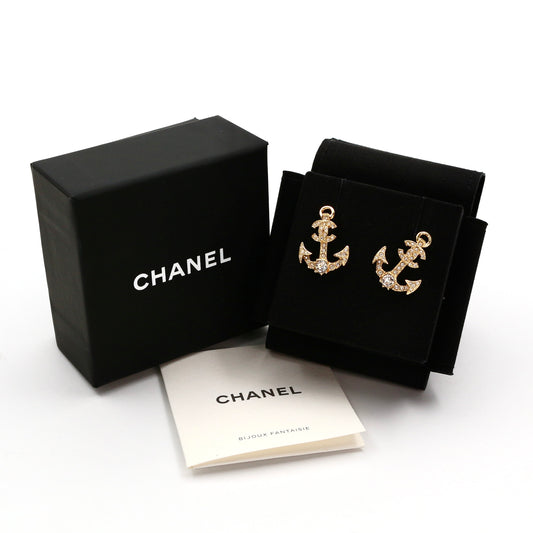 CHANEL Gold Crystal Anchor CC Earrings C25C [Brand New]