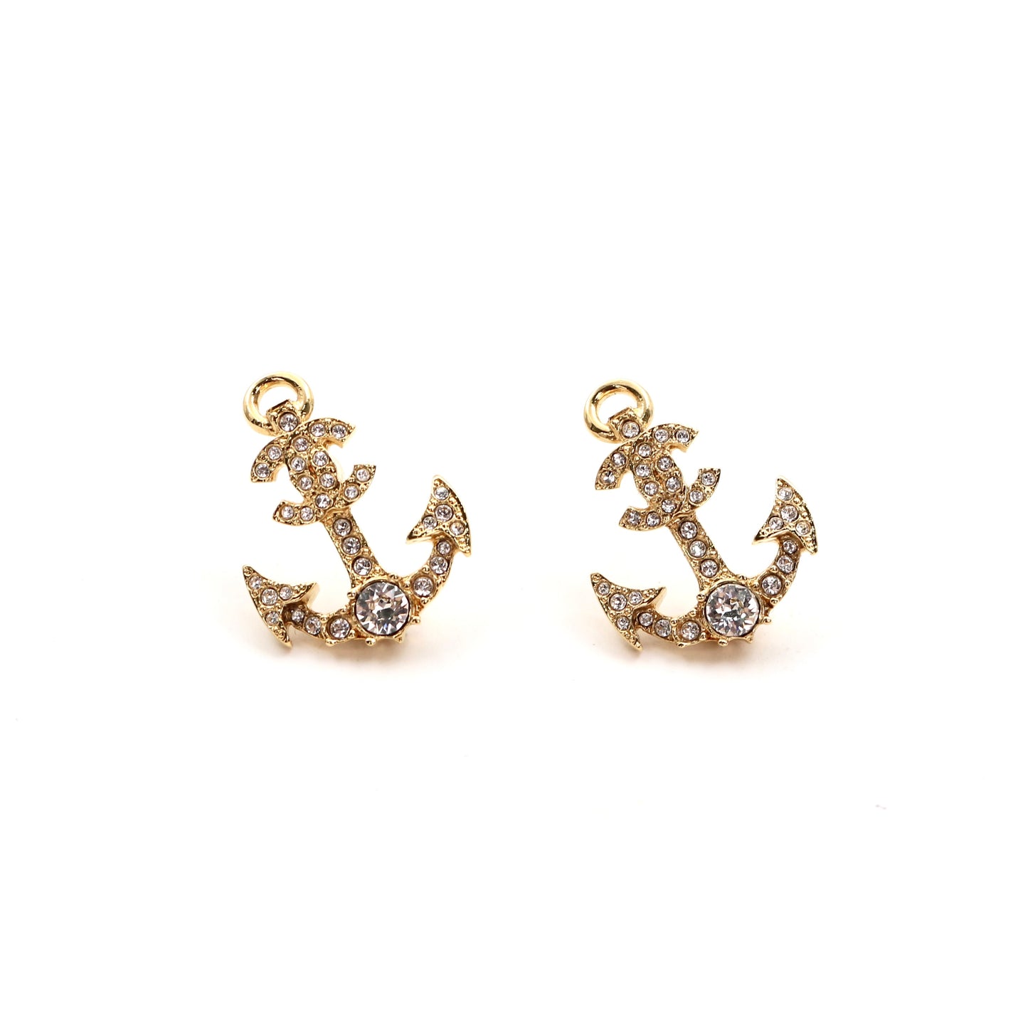 CHANEL Gold Crystal Anchor CC Earrings C25C [Brand New]