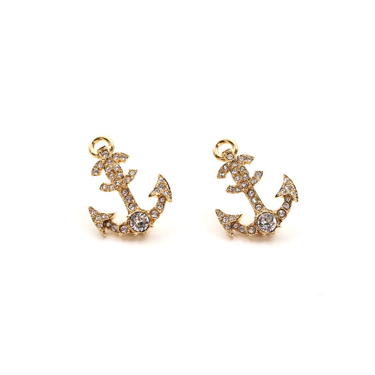CHANEL Gold Crystal Anchor CC Earrings C25C [Brand New]