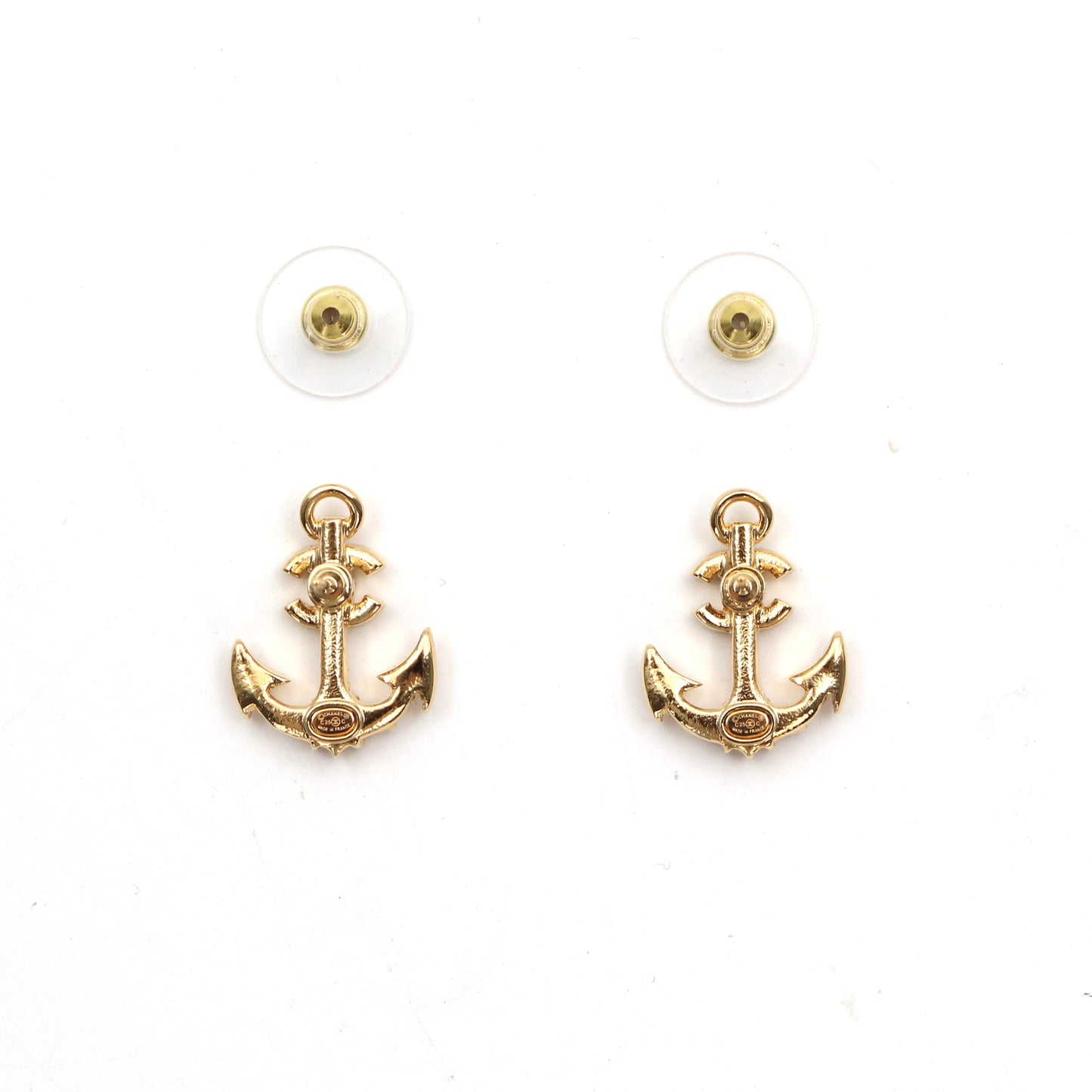 CHANEL Gold Crystal Anchor CC Earrings C25C [Brand New]
