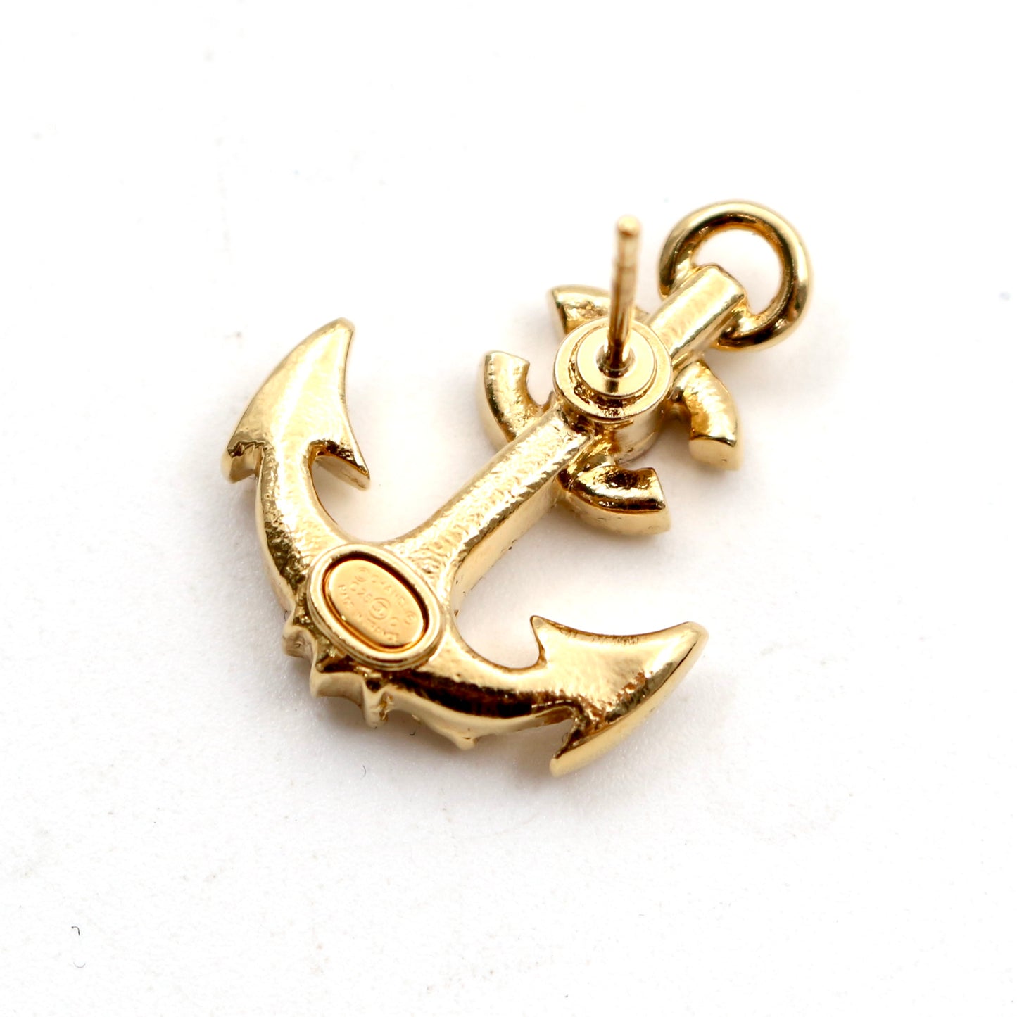 CHANEL Gold Crystal Anchor CC Earrings C25C [Brand New]