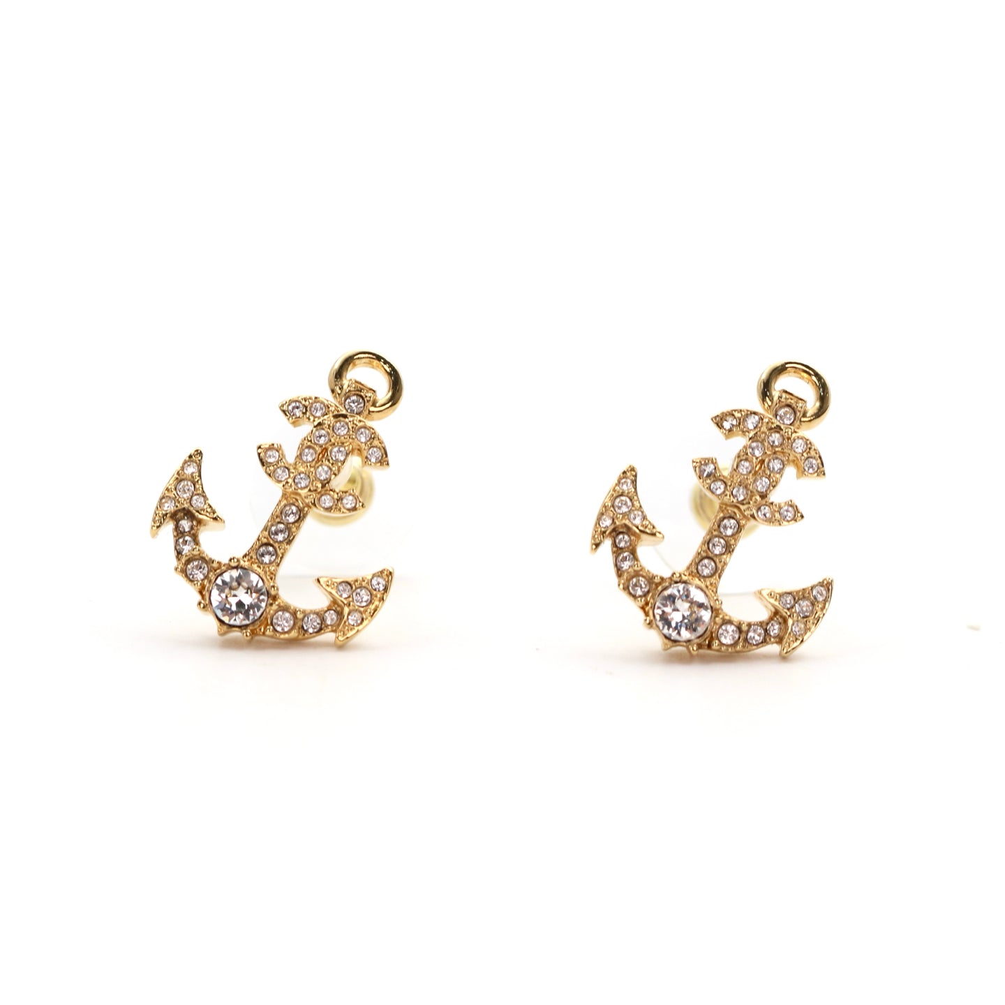 CHANEL Gold Crystal Anchor CC Earrings C25C [Brand New]