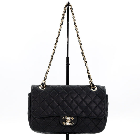 CHANEL Black Lambskin Glass Cabochon CC Flap Shoulder Bag [Used]