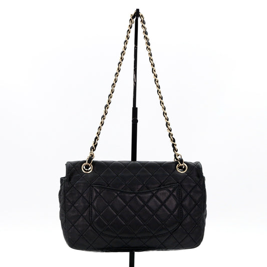CHANEL Black Lambskin Glass Cabochon CC Flap Shoulder Bag [Used]