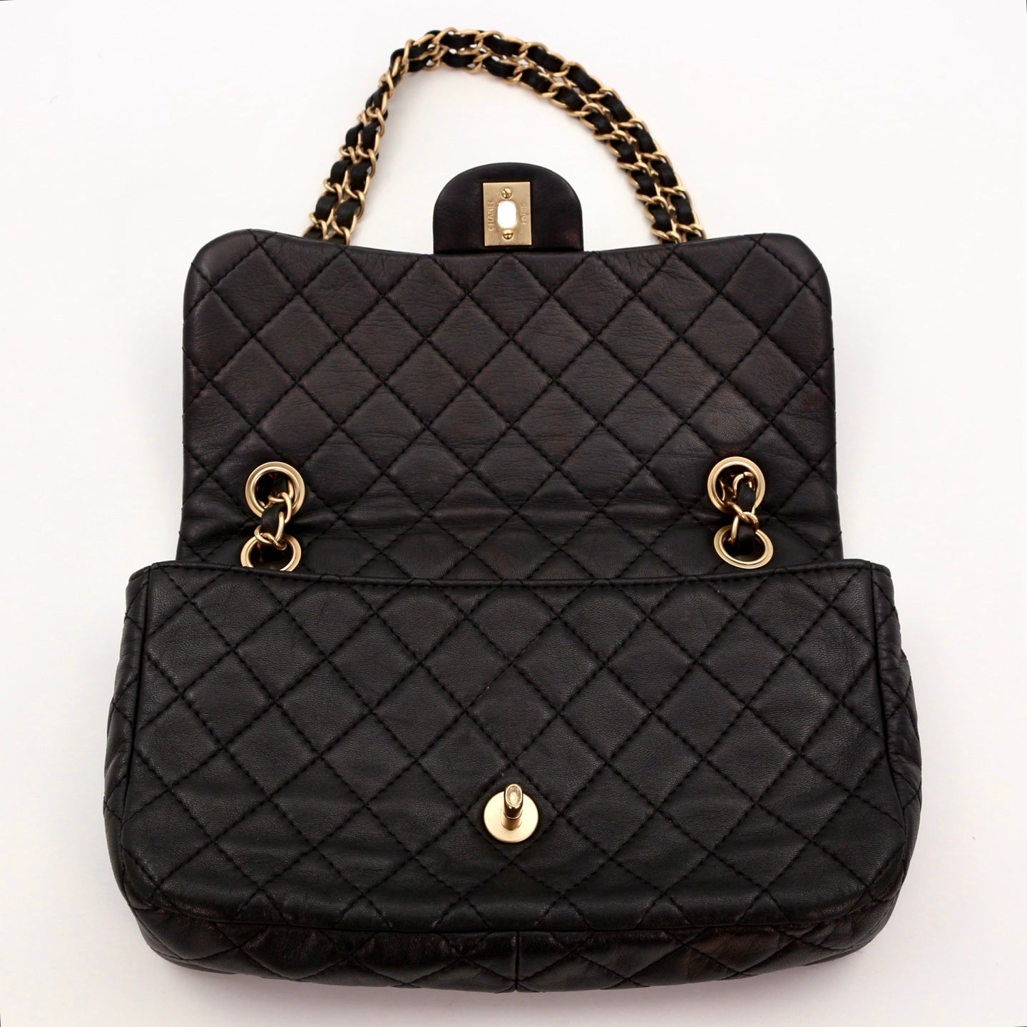CHANEL Black Lambskin Glass Cabochon CC Flap Shoulder Bag [Used]