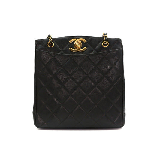 CHANEL Black Caviar CC Logo Chain Tote Bag [Used]