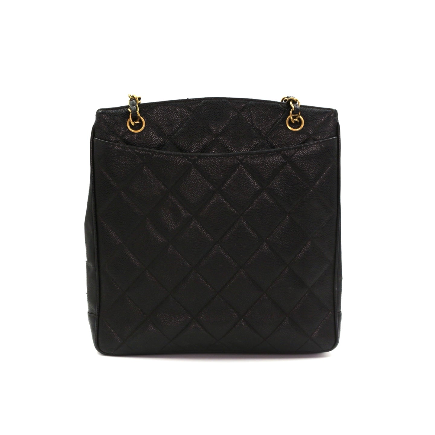 CHANEL Black Caviar CC Logo Chain Tote Bag [Used]