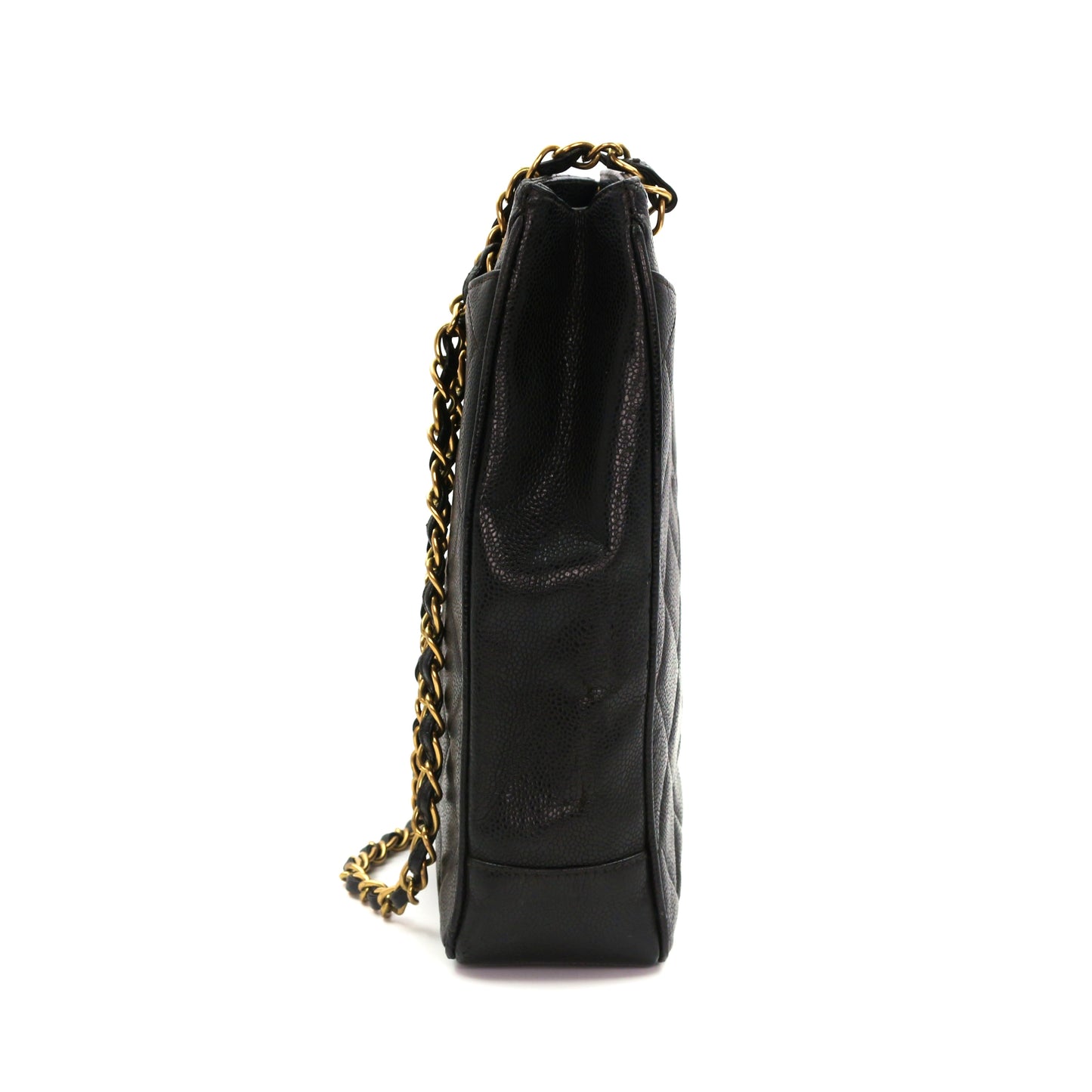 CHANEL Black Caviar CC Logo Chain Tote Bag [Used]