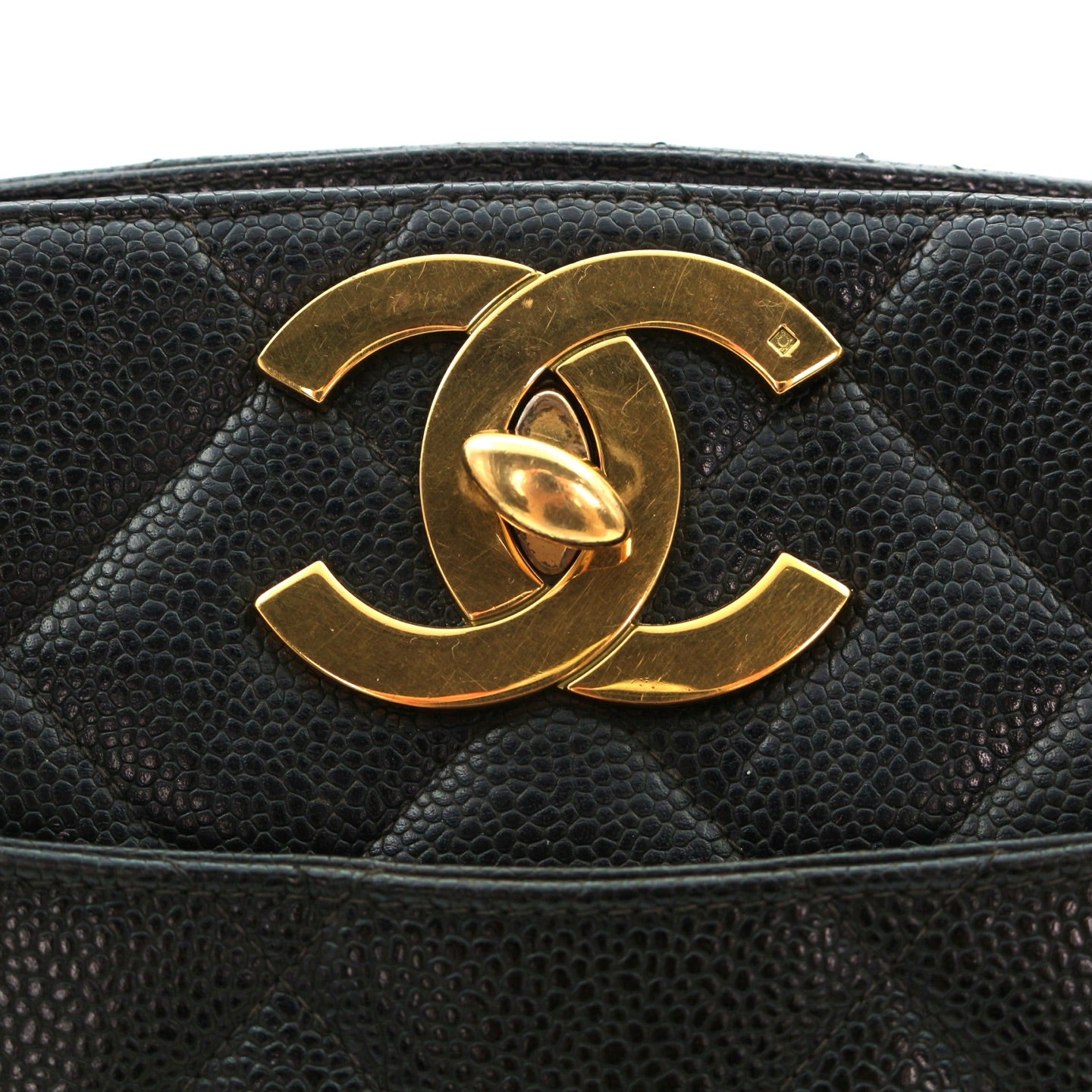 CHANEL Black Caviar CC Logo Chain Tote Bag [Used]