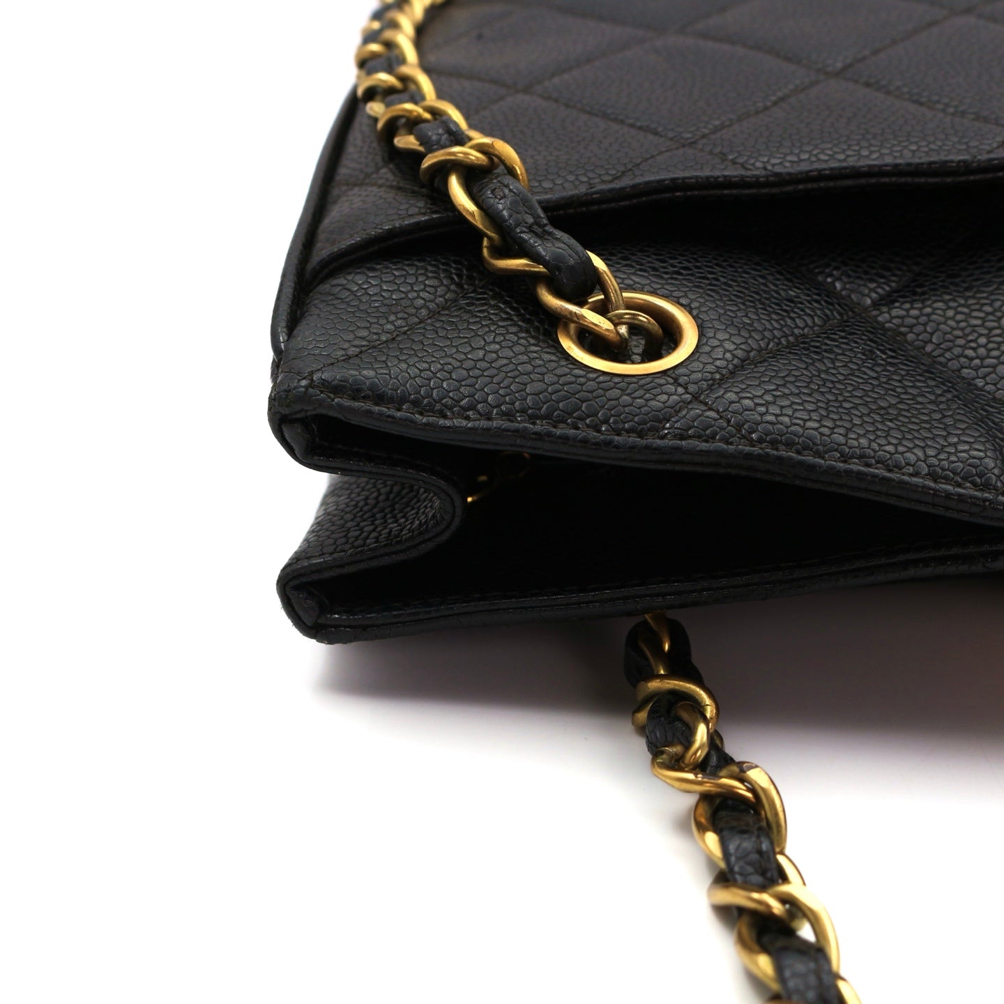CHANEL Black Caviar CC Logo Chain Tote Bag [Used]