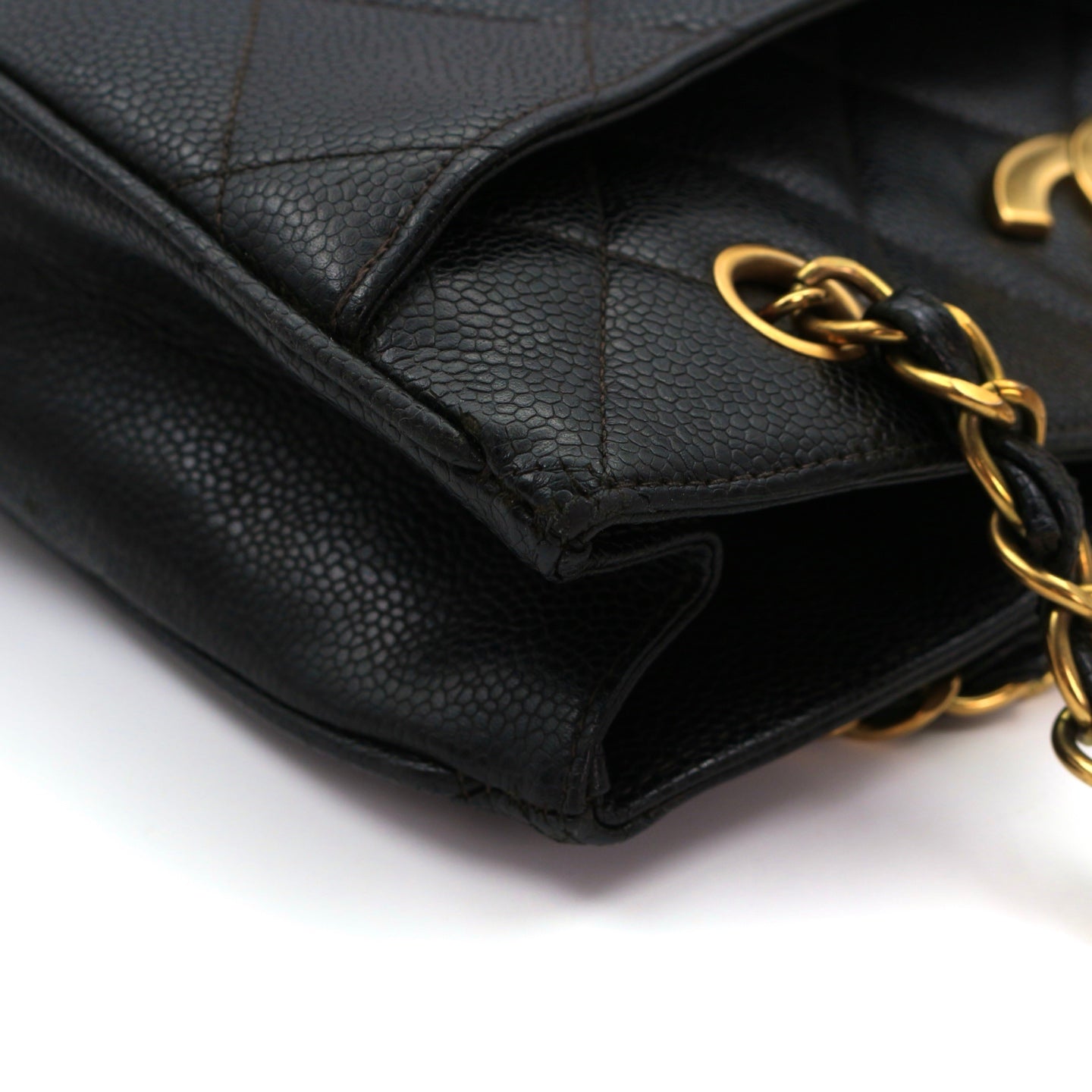 CHANEL Black Caviar CC Logo Chain Tote Bag [Used]