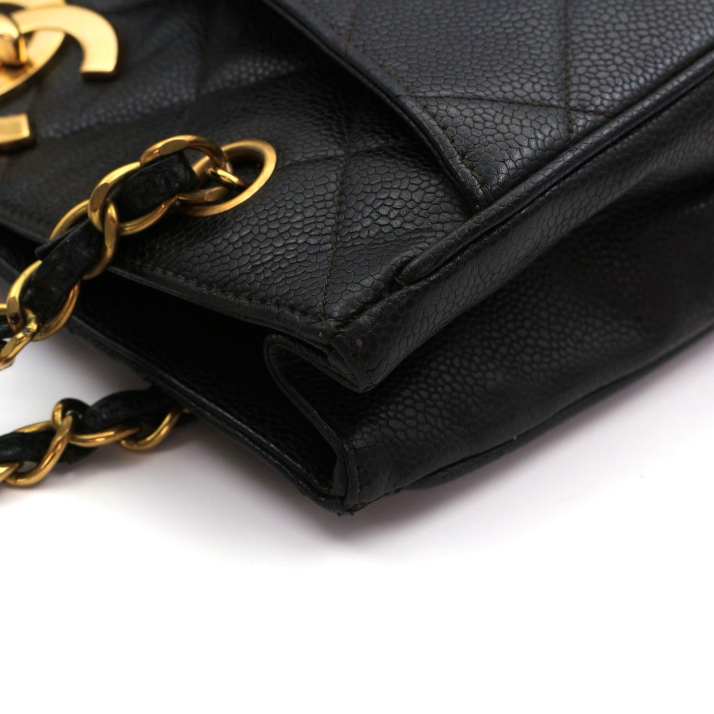 CHANEL Black Caviar CC Logo Chain Tote Bag [Used]
