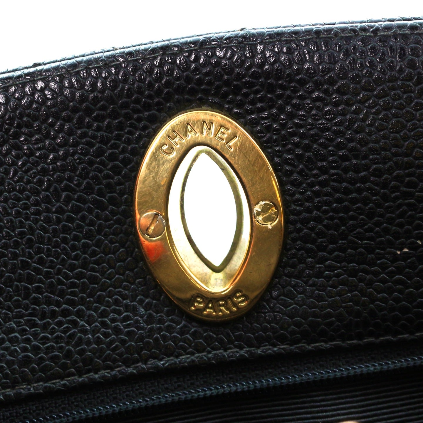 CHANEL Black Caviar CC Logo Chain Tote Bag [Used]